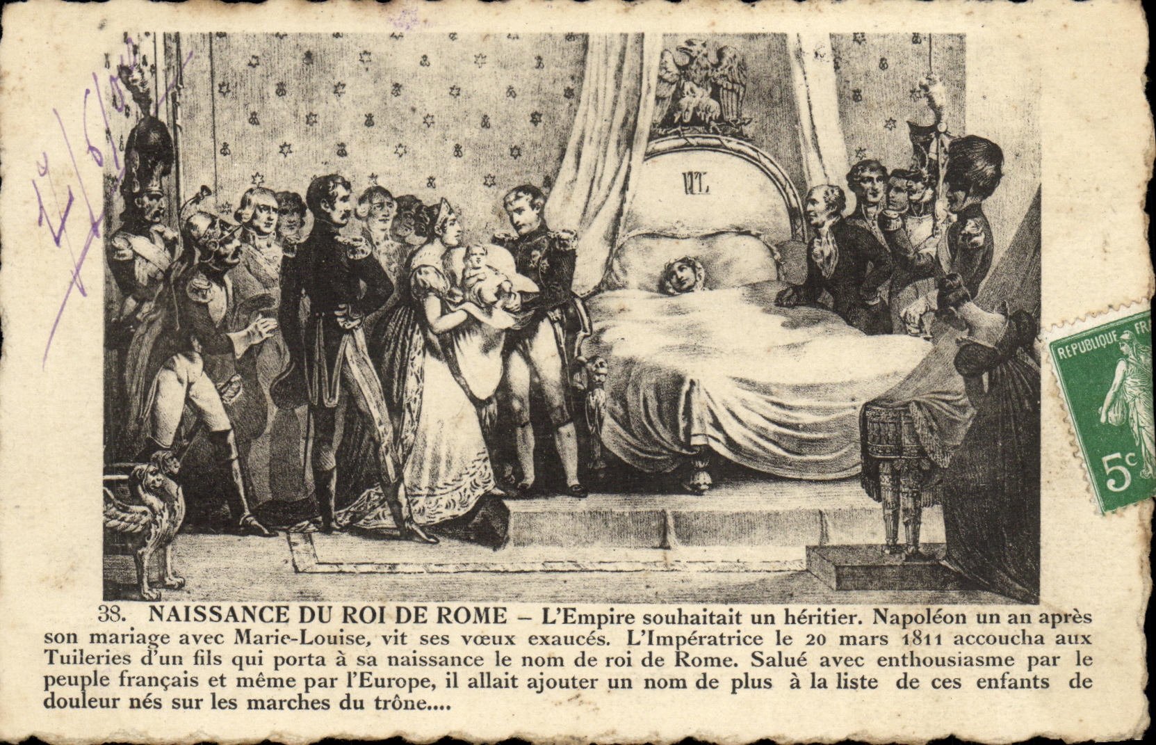 VINTAGE POSTCARD Birth of King de Rome Napoleon 1st