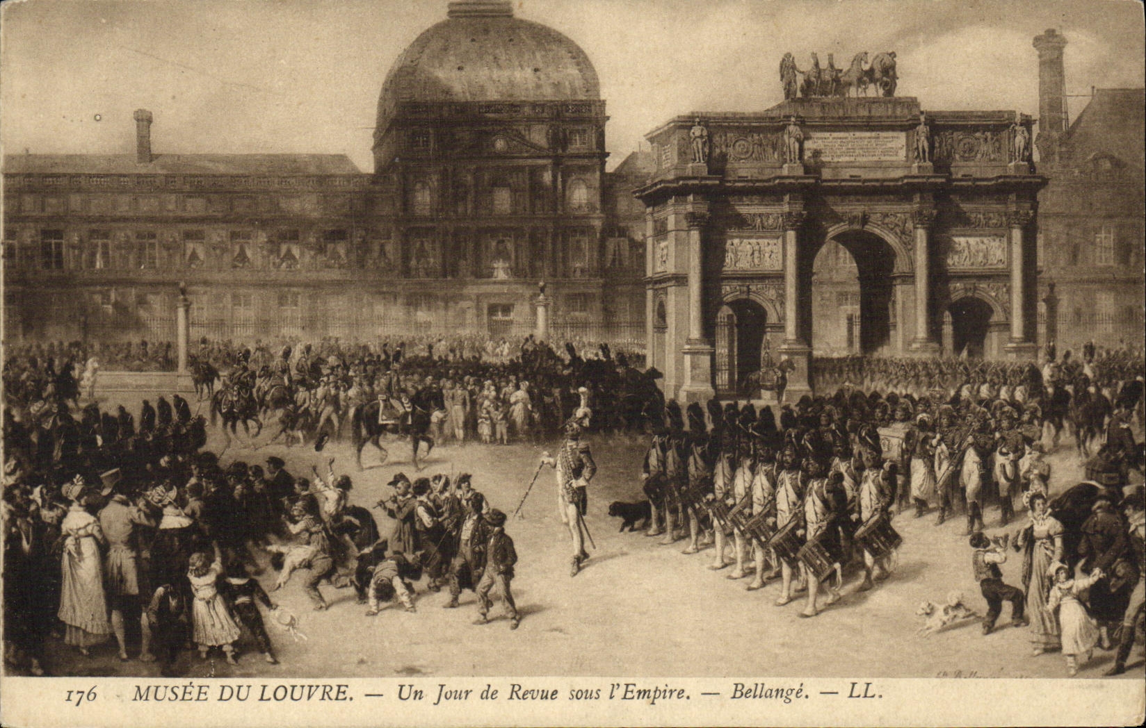 VINTAGE POSTCARD Napoleon Museum of Louvre Paris One day of review under the Bellange Empire