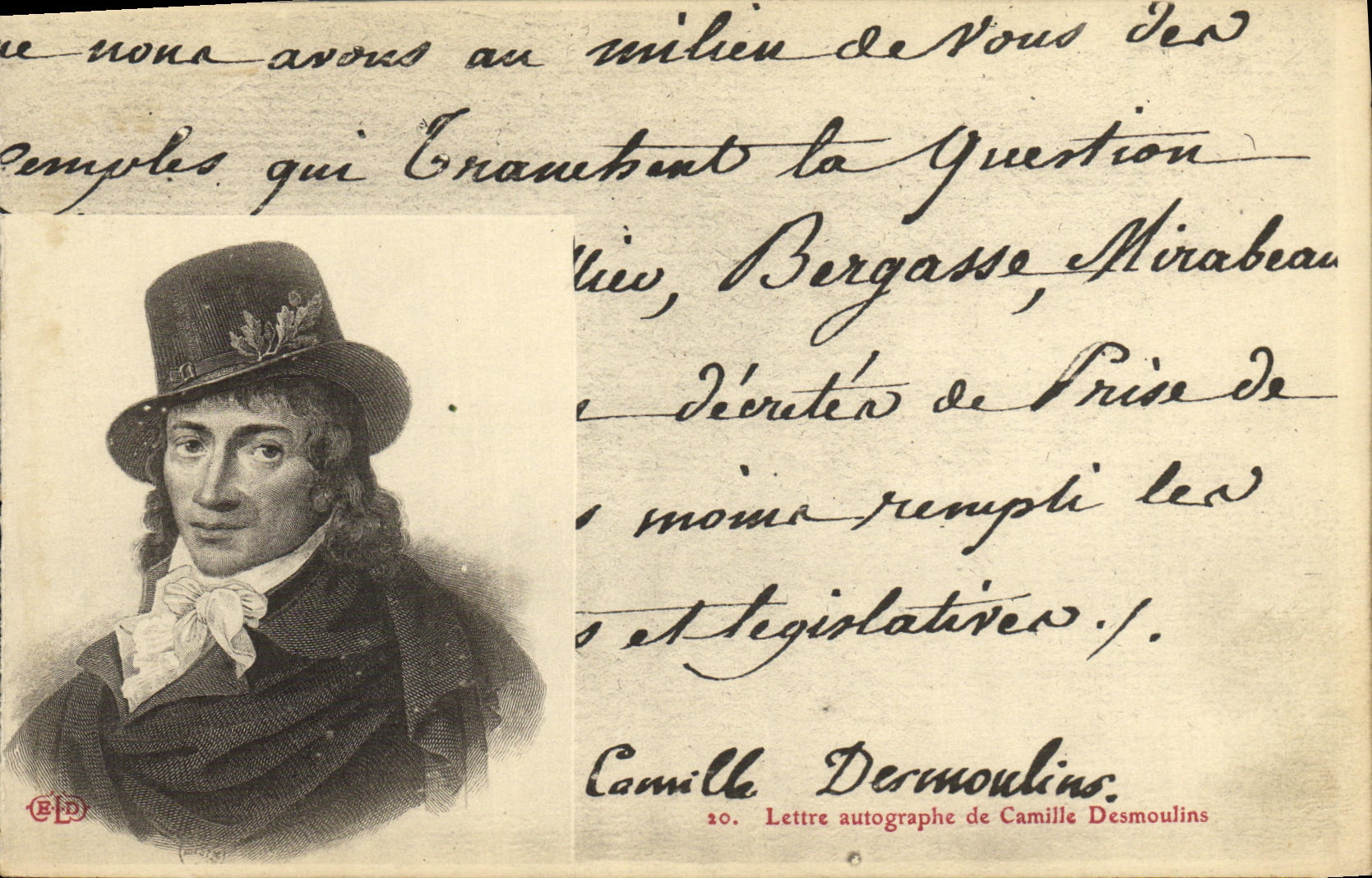 VINTAGE POSTCARD Letter of Camille Desmoulins