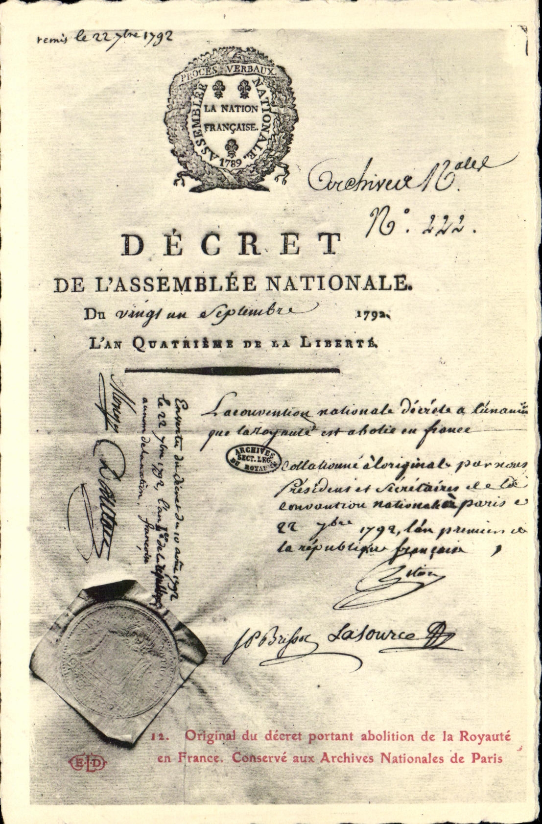 VINTAGE POSTCARD Abolition of the Royalty Revolution