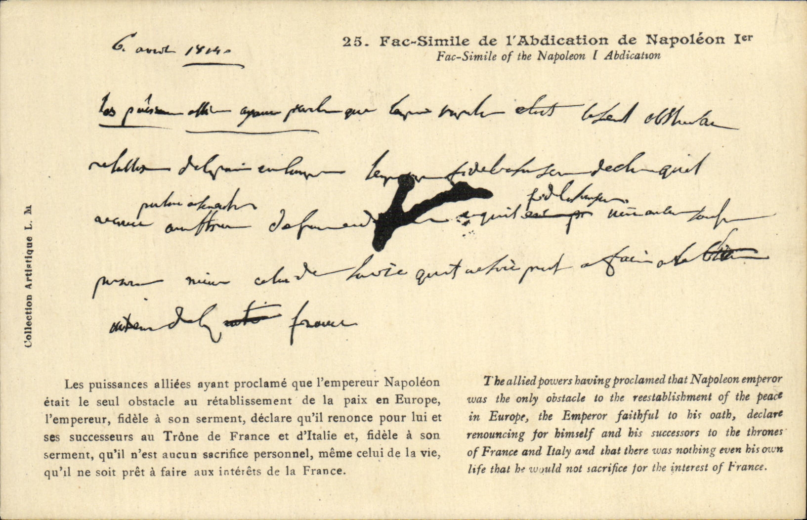 CPA Fac Simile de l'abdication de Napoleon 1er