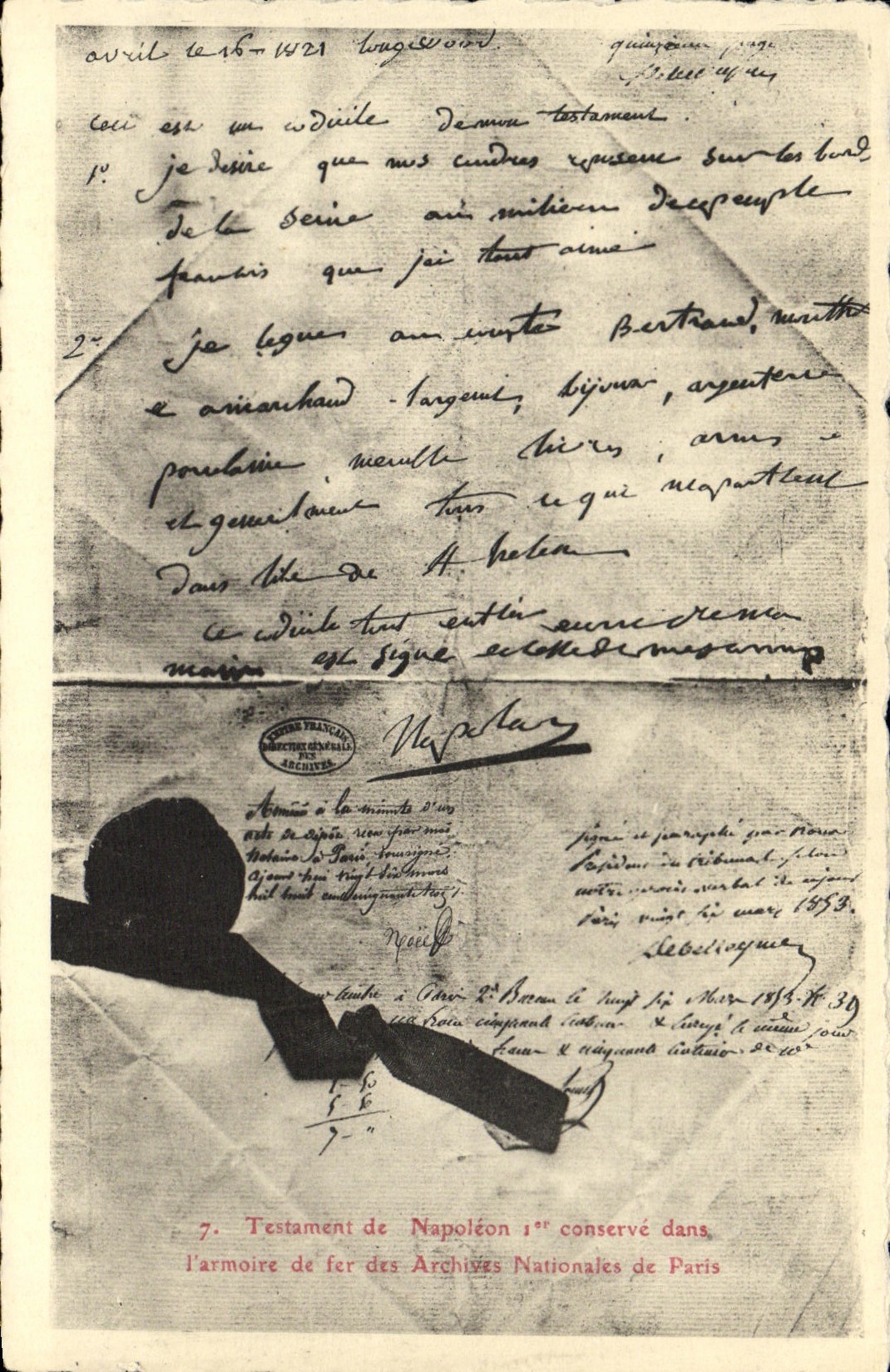 VINTAGE POSTCARD Will of Napoleon 1st