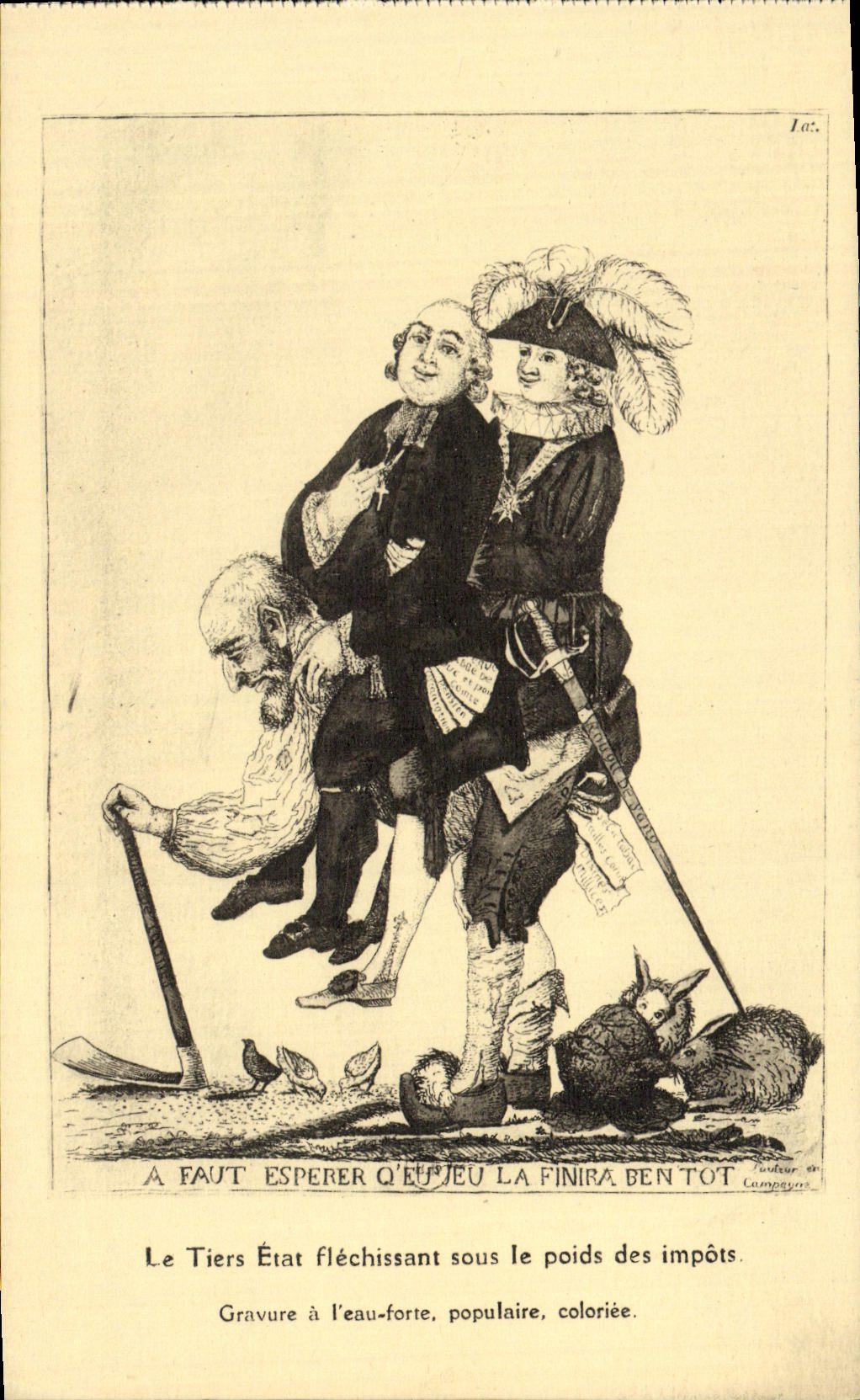 VINTAGE POSTCARD the State Third bending under the weight of the taxes Revolution rabbits