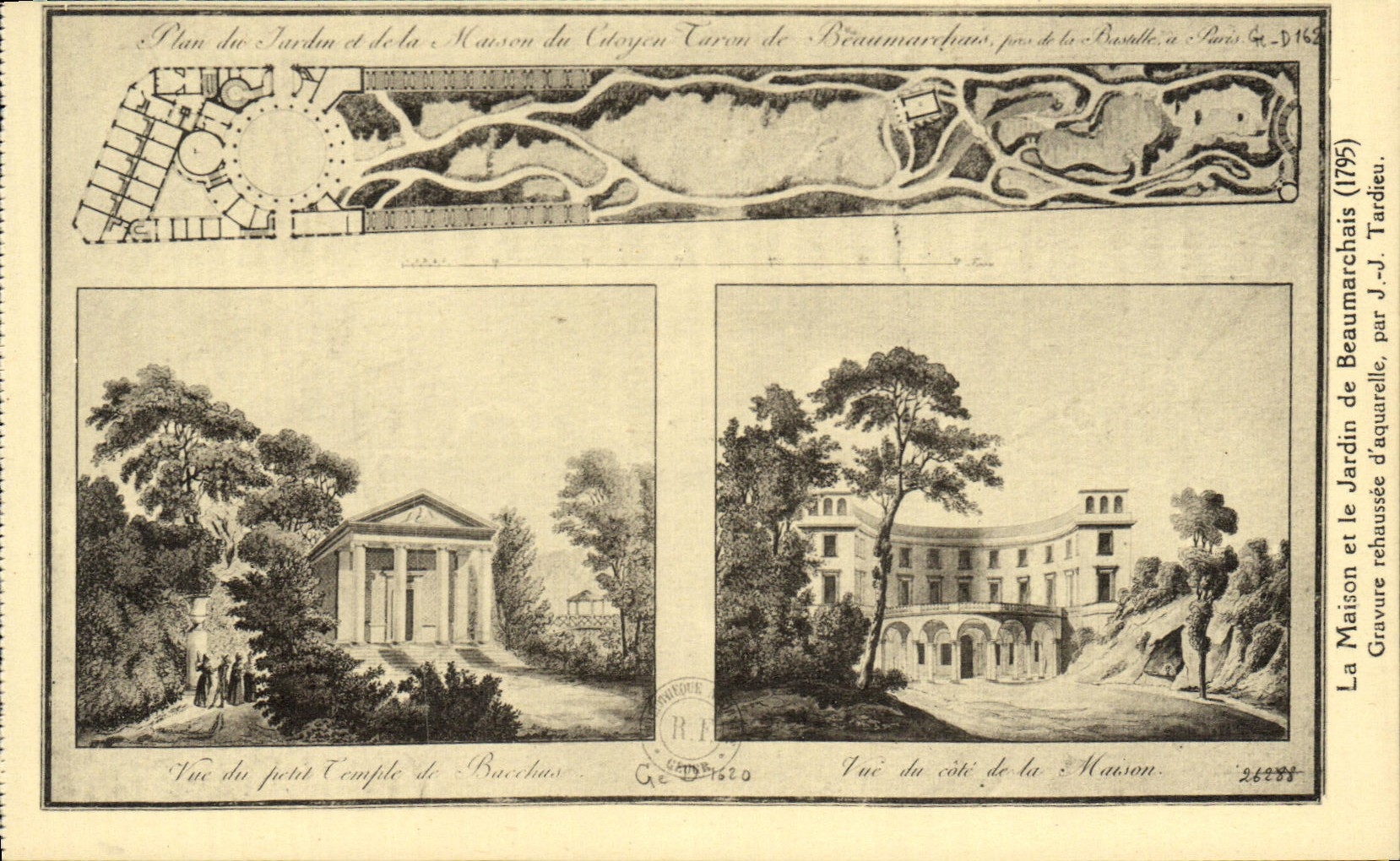 VINTAGE POSTCARD Revolution the house and the garden of Beaumarchais