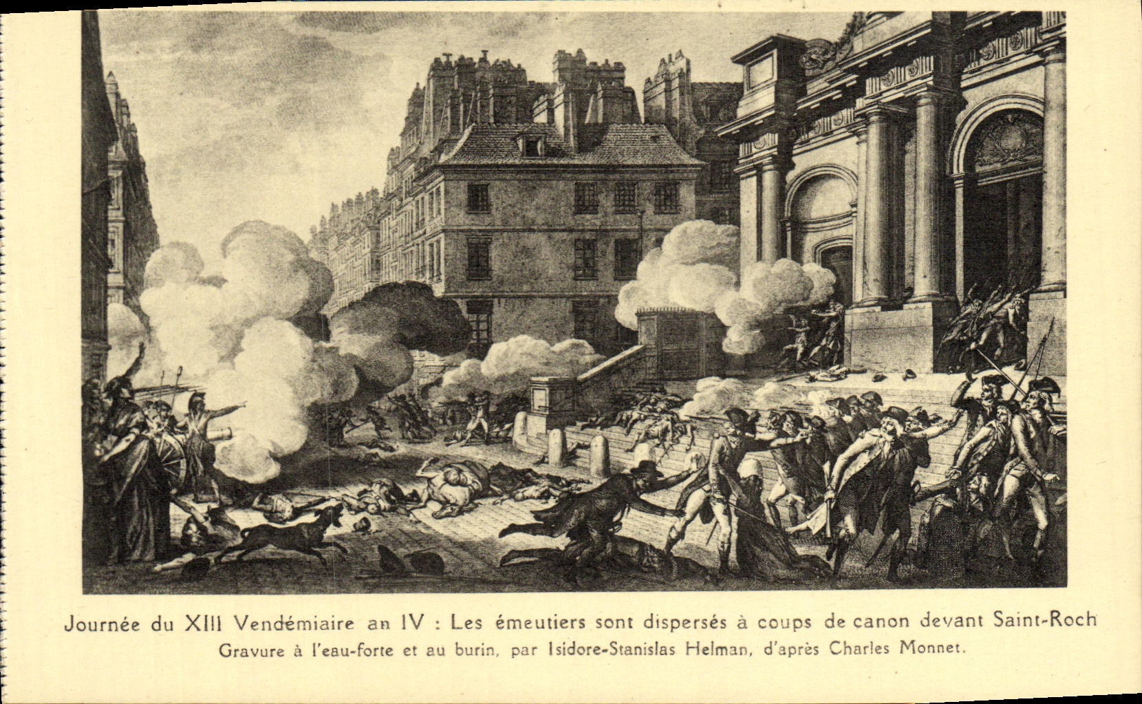VINTAGE POSTCARD Revolution Day of XIII Vendemiaire rioters in front of Roch Saint