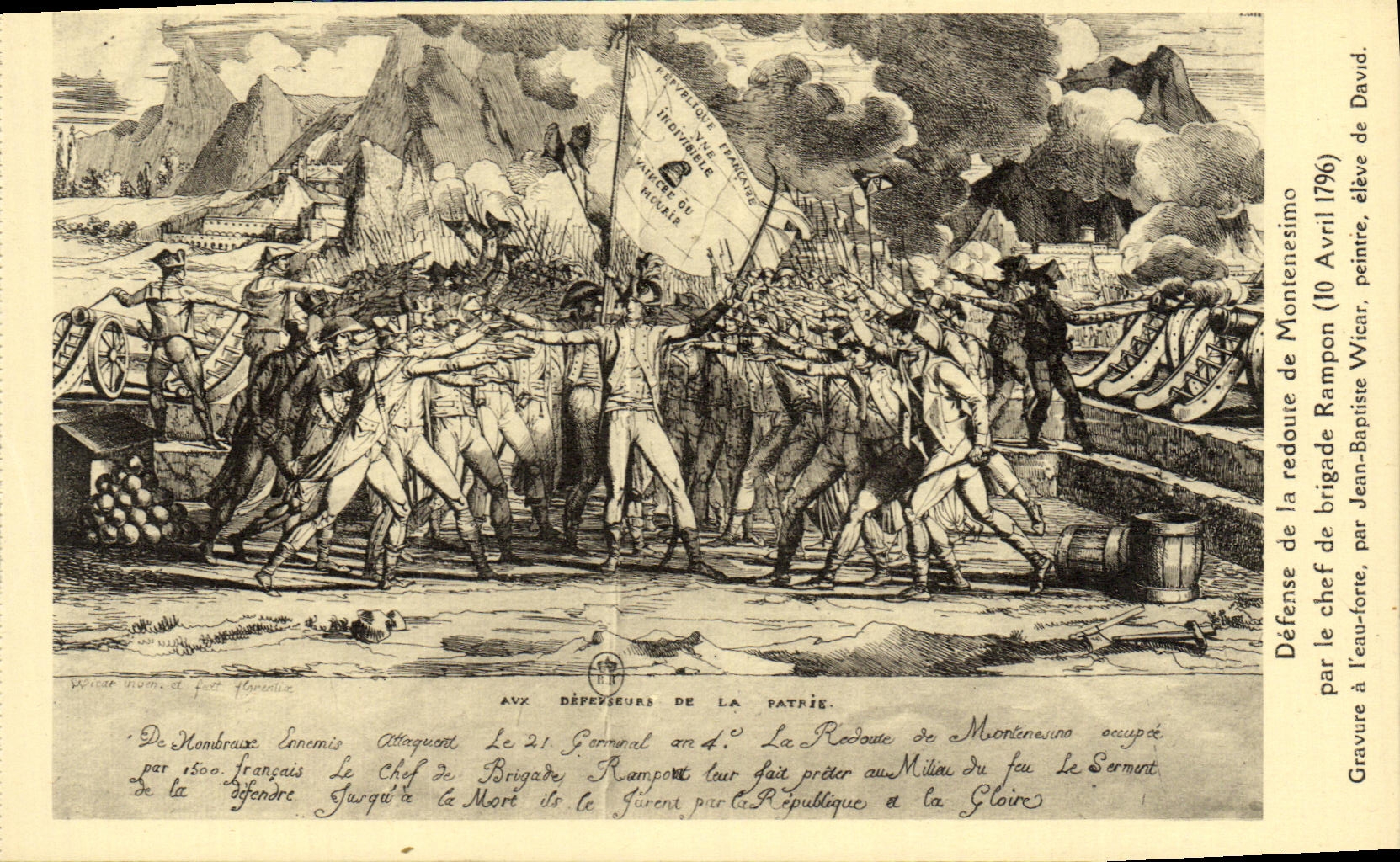 VINTAGE POSTCARD DEfense of fears of Montenesimo by the chief of brigade Rampon 1796