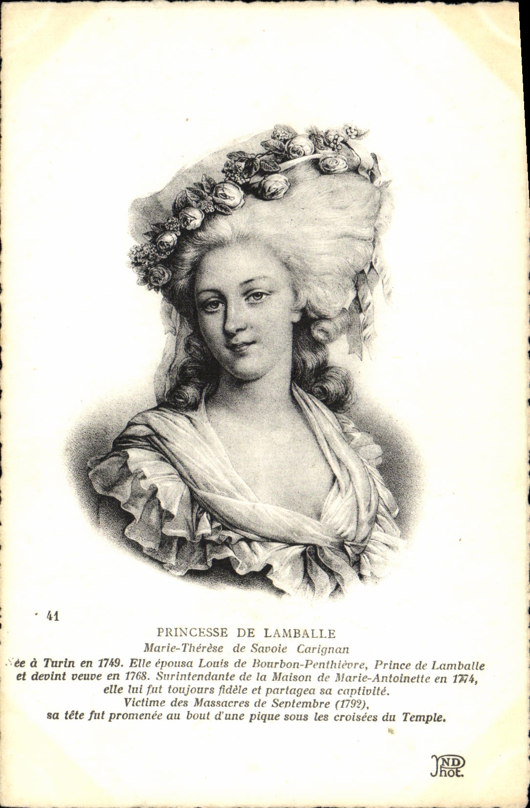 VINTAGE POSTCARD Princess of Lamballe Marie Therese of Savoy Carignan