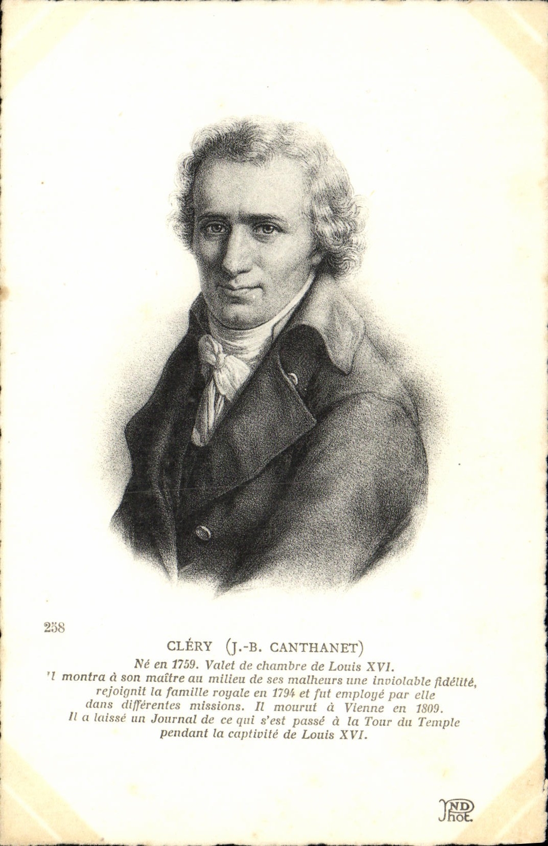 VINTAGE POSTCARD Clery Manservant of Louis XVI