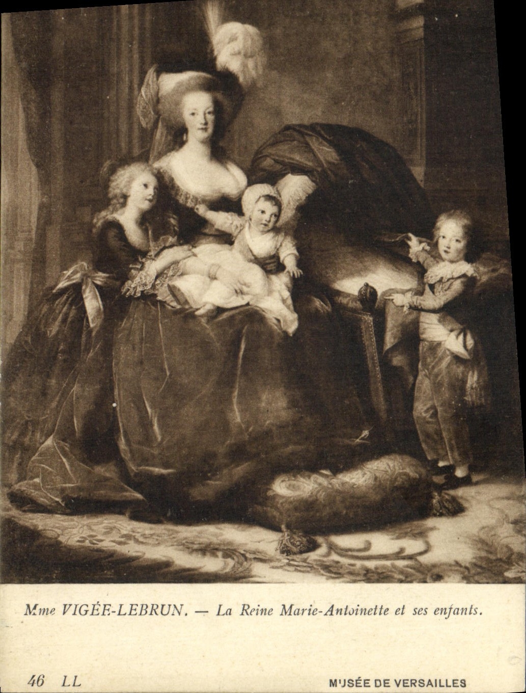 VINTAGE POSTCARD Mrs. Vigee the Queen Marie Antoinette and her children Museum of Versailles
