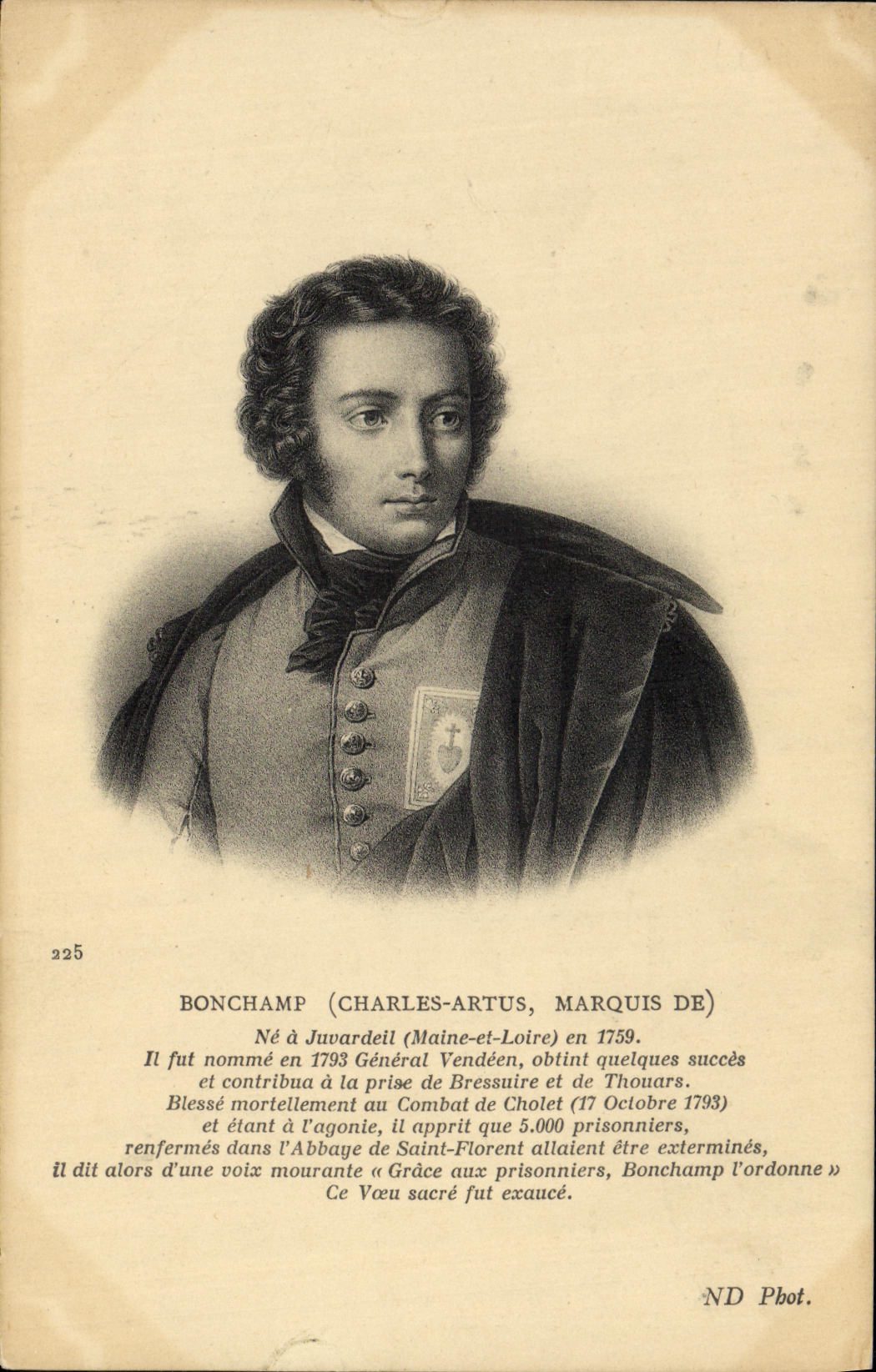 VINTAGE POSTCARD Vendean General Bonchamp