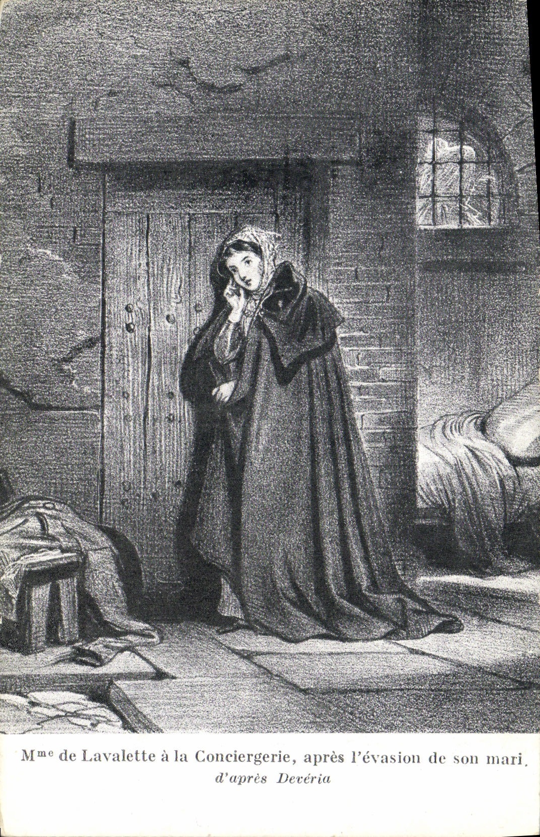 VINTAGE POSTCARD Mrs. de Lavalette with the Caretaker's lodge after the escape from his/her husband