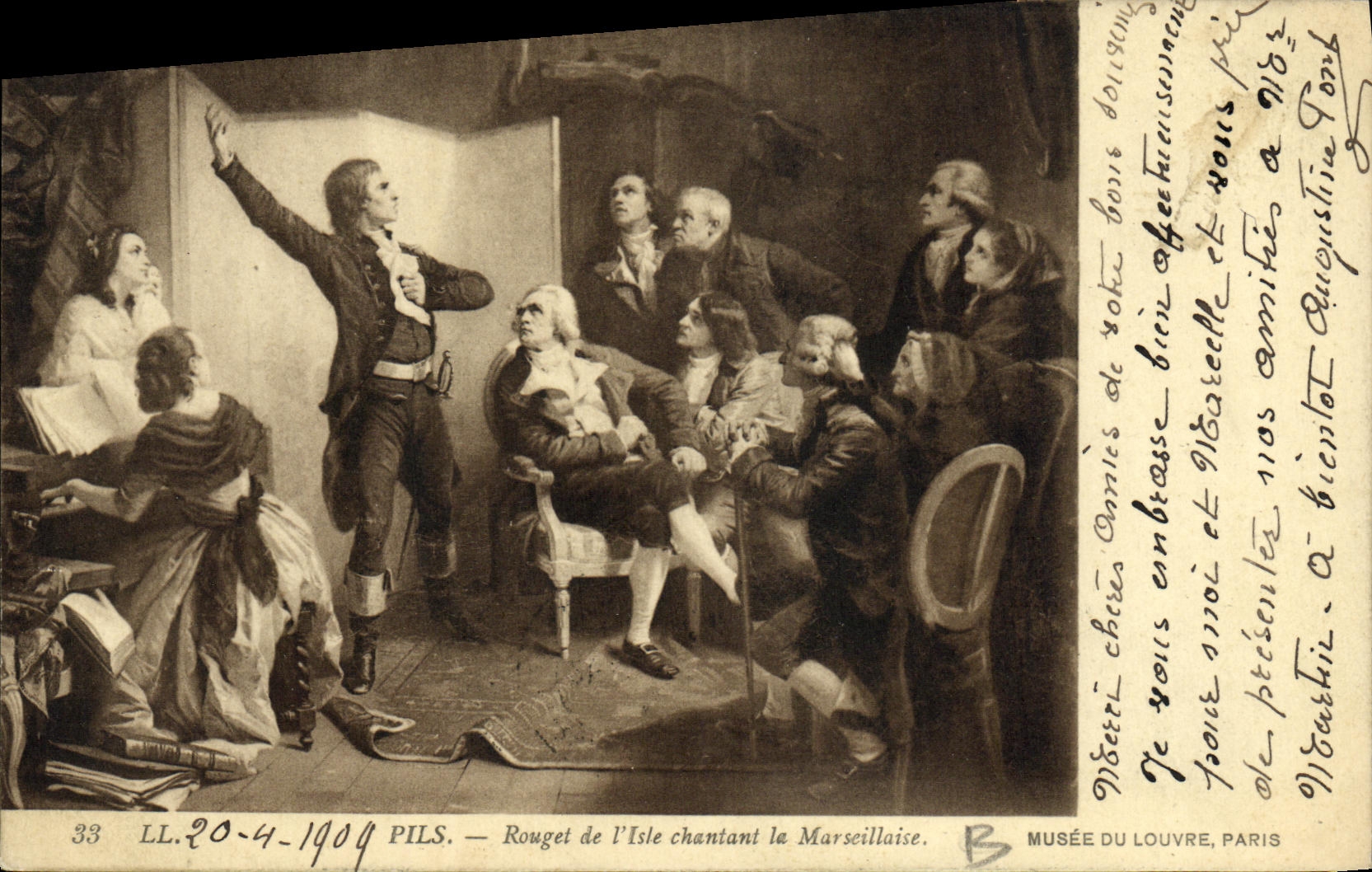 VINTAGE POSTCARD Wire Mullet of Isle singing the Marseillaise