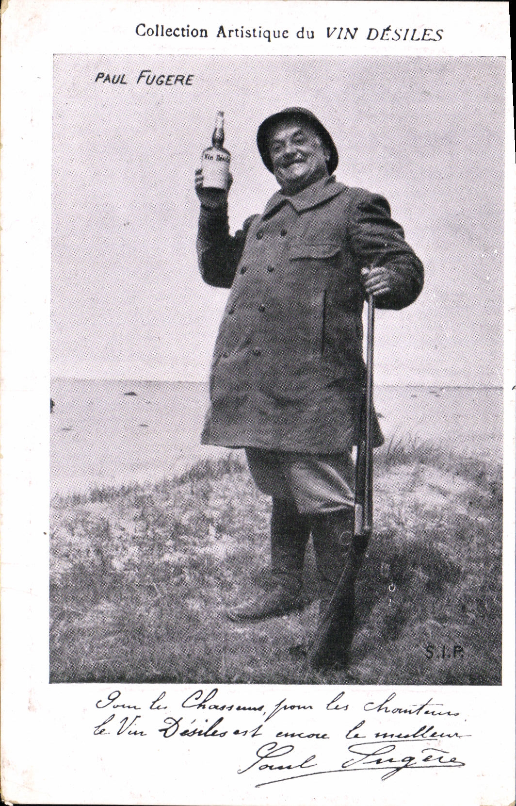 VINTAGE POSTCARD artistic Collection Vin Desiles Paul Fugere Alcool Hunter Drives out Rifle
