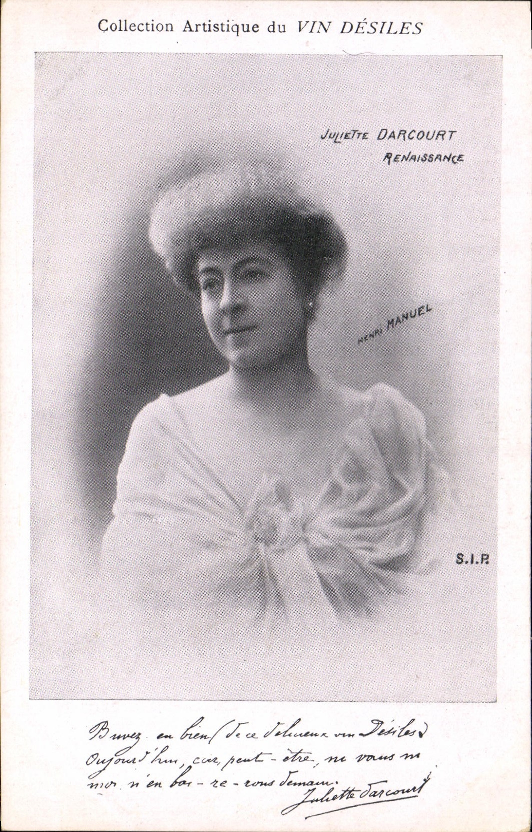 VINTAGE POSTCARD artistic Collection Wine Desiles Juliette Darcourt Renaissance