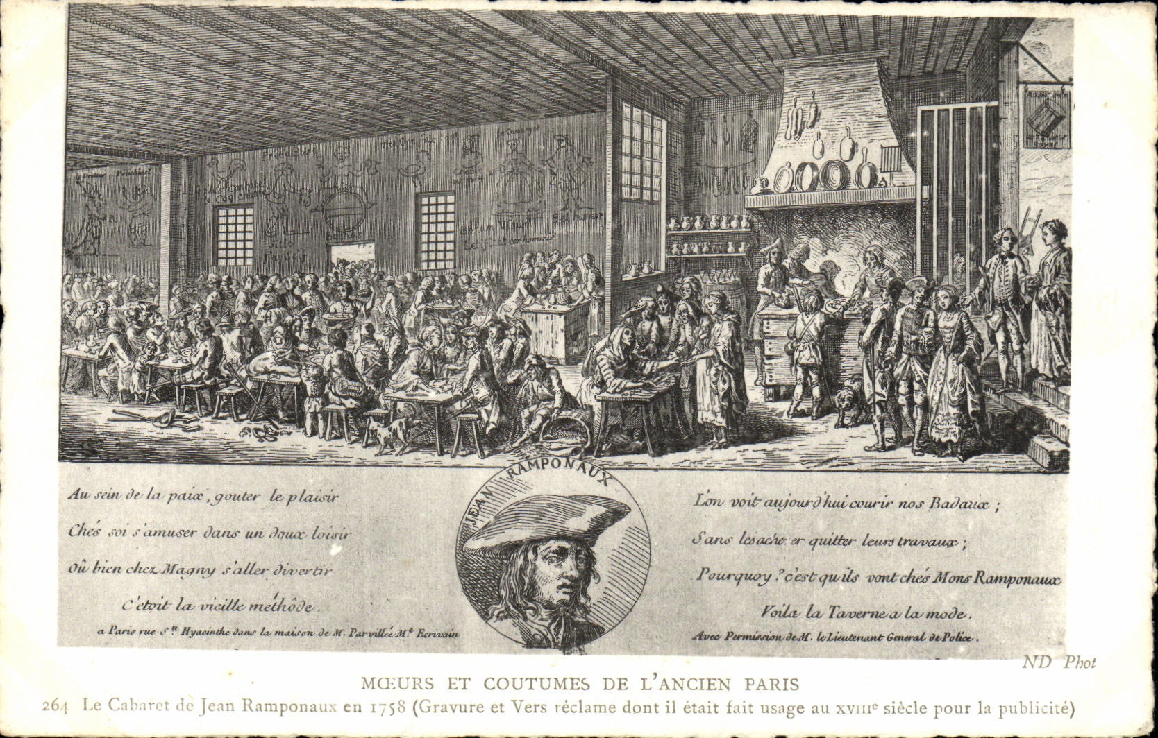 VINTAGE POSTCARD Manners and habits of old Paris the cabaret of Jean Ramponaux 1758