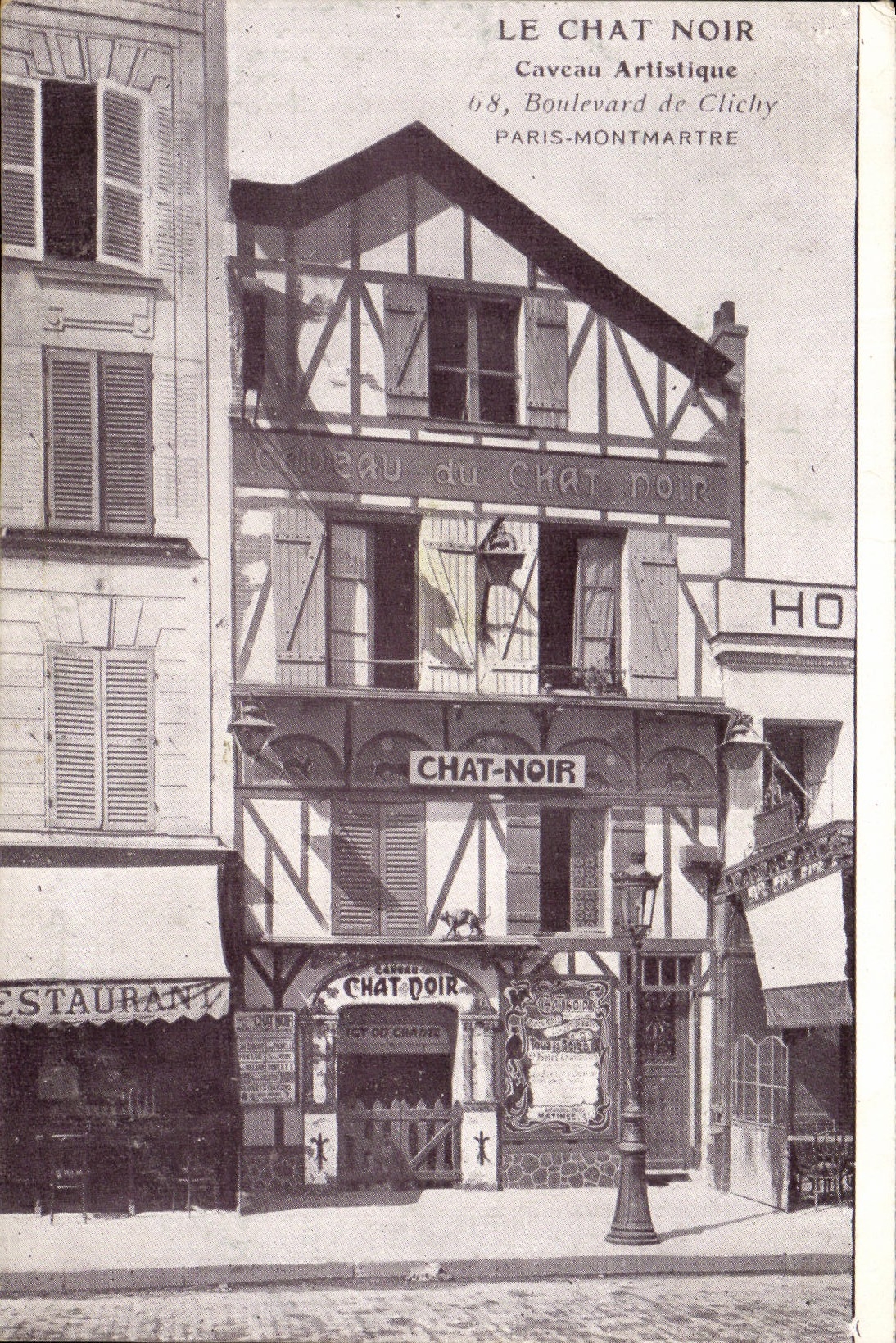 VINTAGE POSTCARD the black Cat artistic Vault Boulevard of Clichy Paris Montmartre