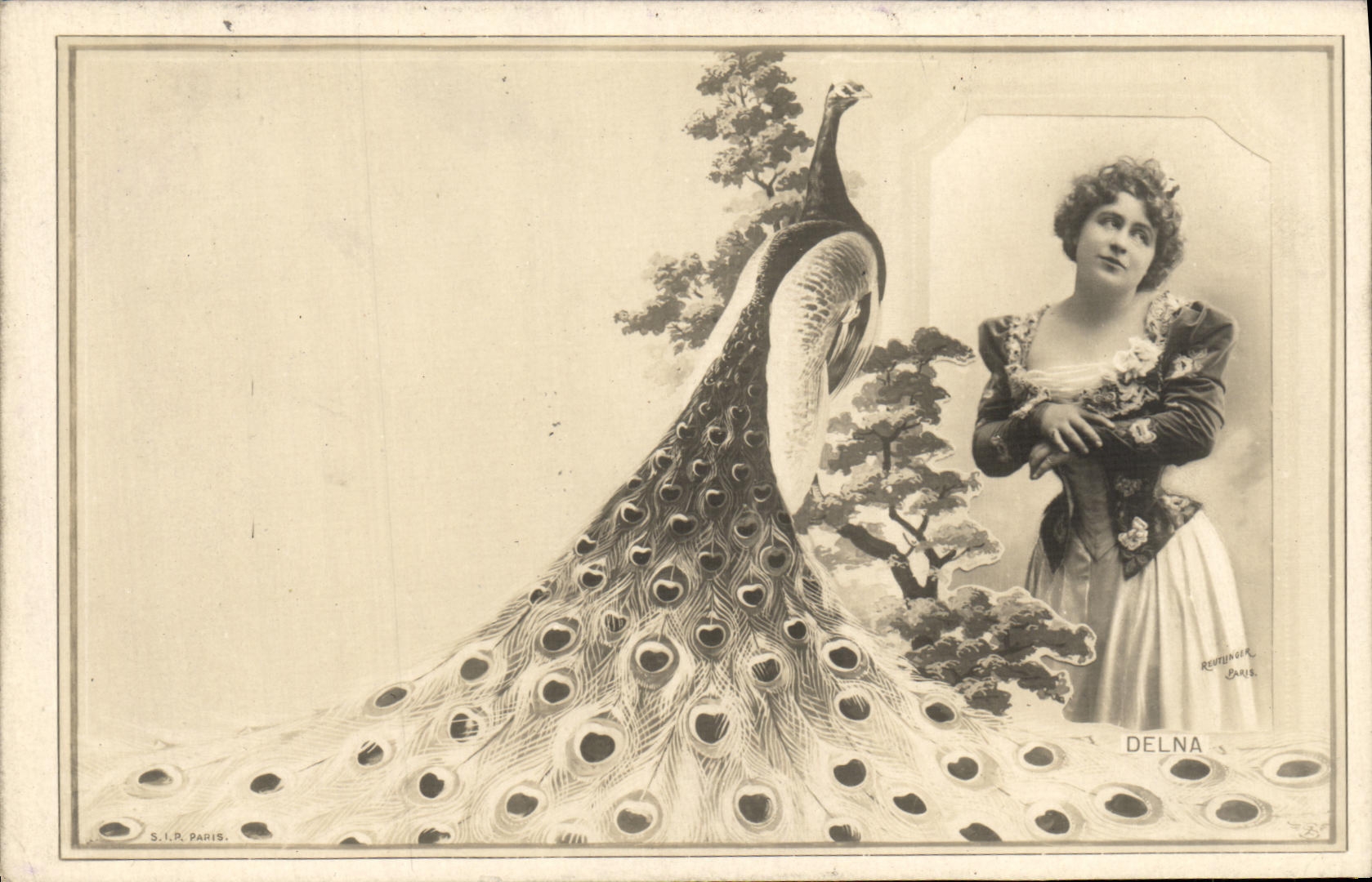 VINTAGE POSTCARD Actress Delna Bird peacock