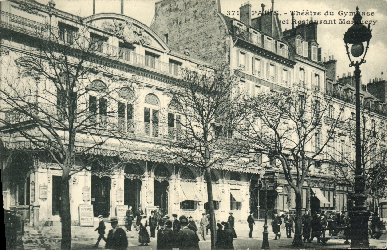 Teatro de París de la POSTAL de la VENDIMIA del gimnasio y del restaurante de Marguery