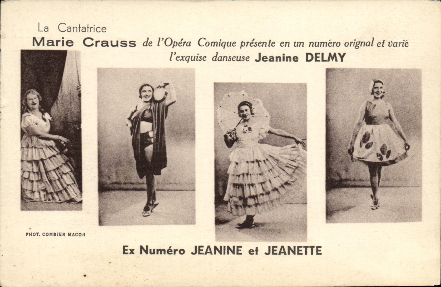 VINTAGE POSTCARD the professional singer Marie Crauss Jeanine Delmy Jeanine and Jeanette