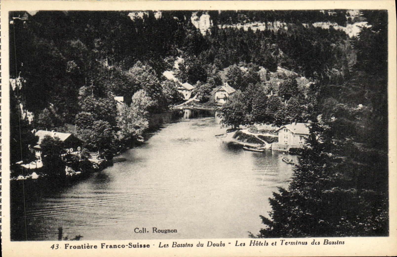 VINTAGE POSTCARD Free Swiss Border Basins Of Doubs Hotels And Tesminus Of the Basins