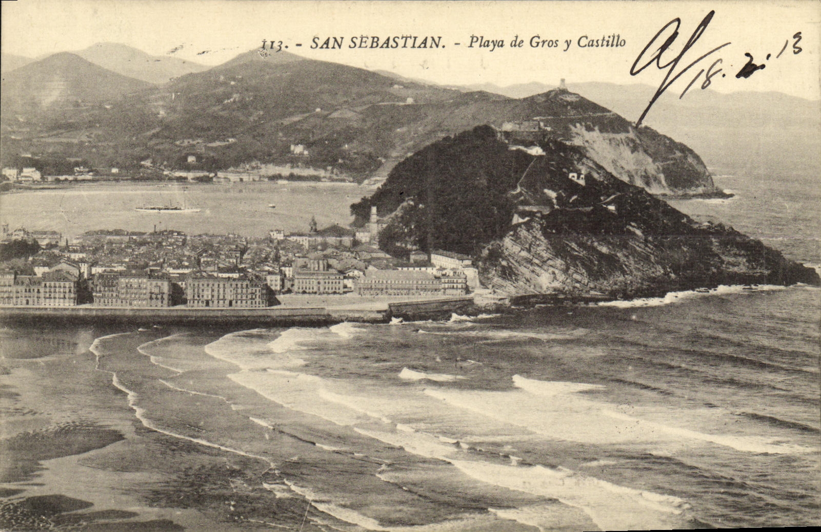 POSTAL San Sebastian Playa allí Castillo grande de la VENDIMIA