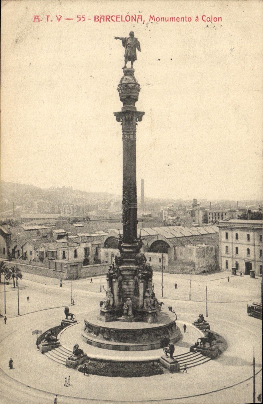 VINTAGE POSTCARD Barcelona Monumento has Colon
