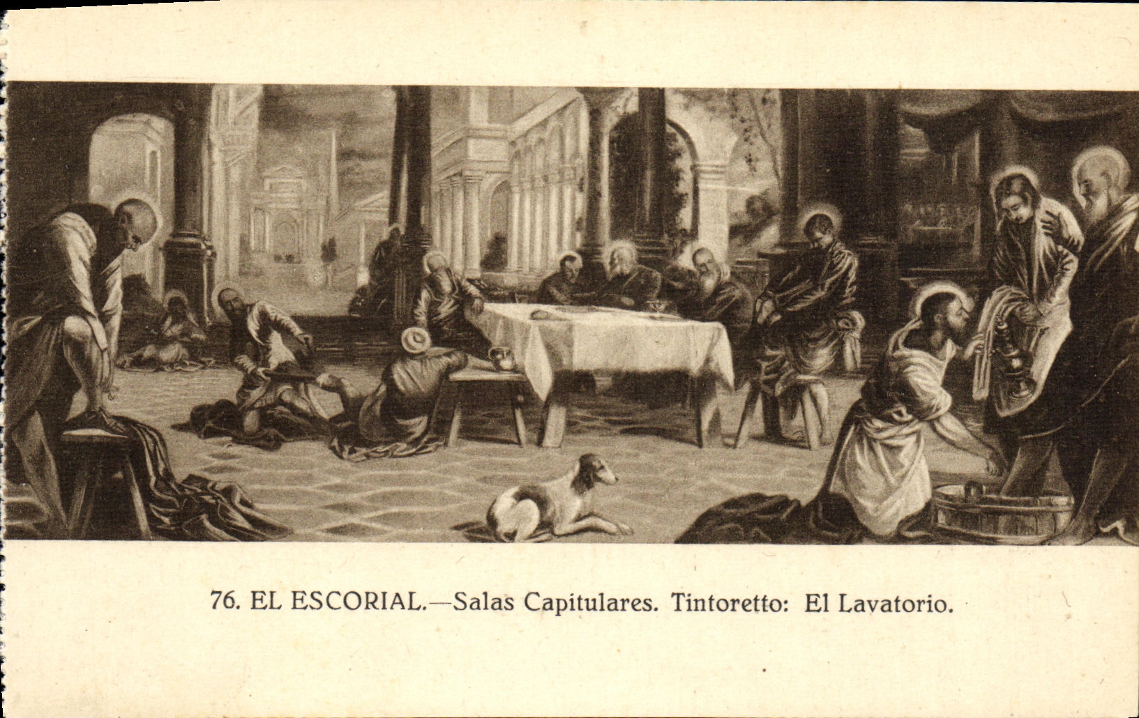 EL Salted Lavatorio del EL Escorial Capitulares Tintoretto de la POSTAL de la VENDIMIA