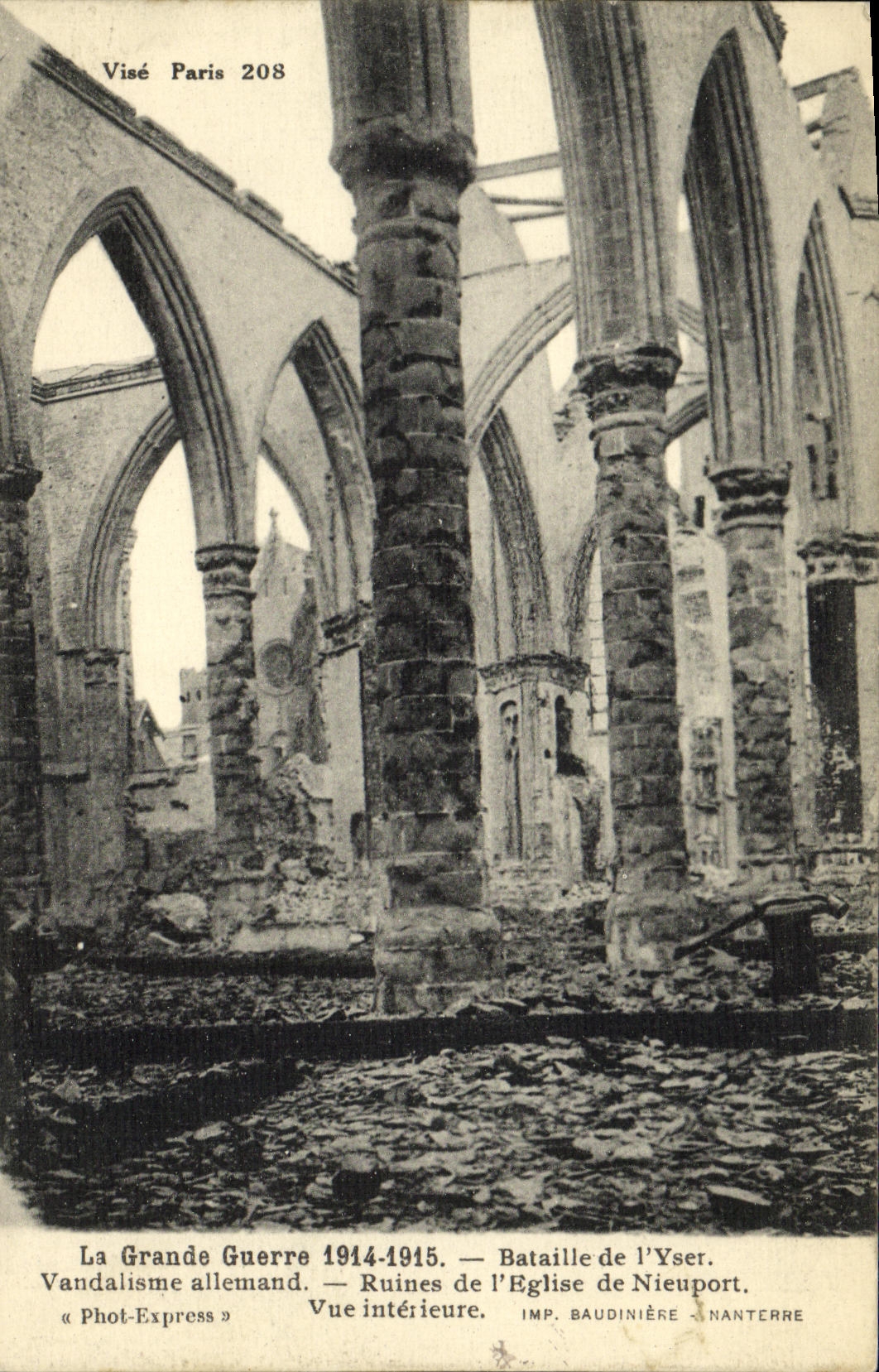 VINTAGE POSTCARD the Great War Battles of Yser Ruines of the Militaria church