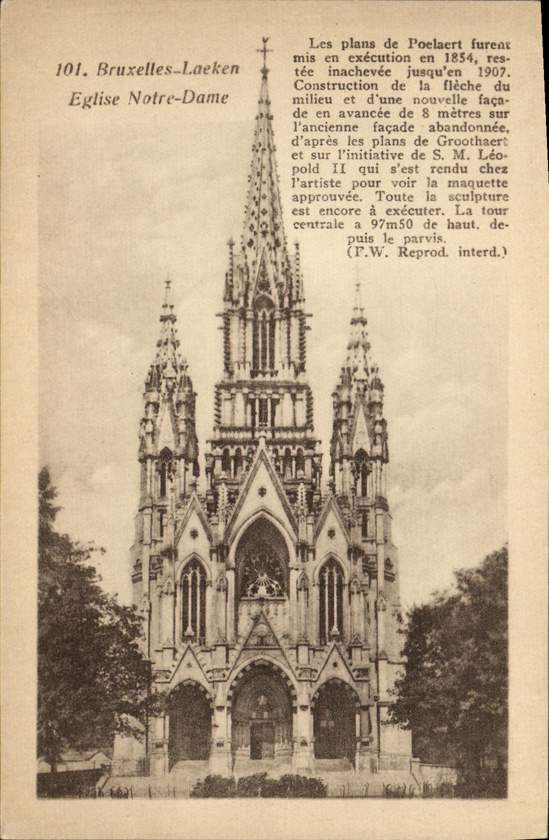 Iglesia de Bruselas Laeken Notre Dame de la POSTAL de la VENDIMIA