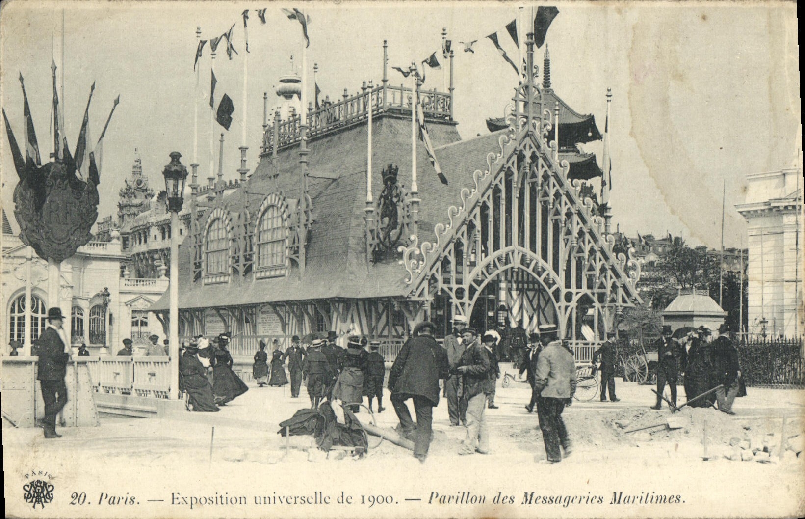Feria de mundo de París de la POSTAL de la VENDIMIA de la casa 1900 del transporte marítimo