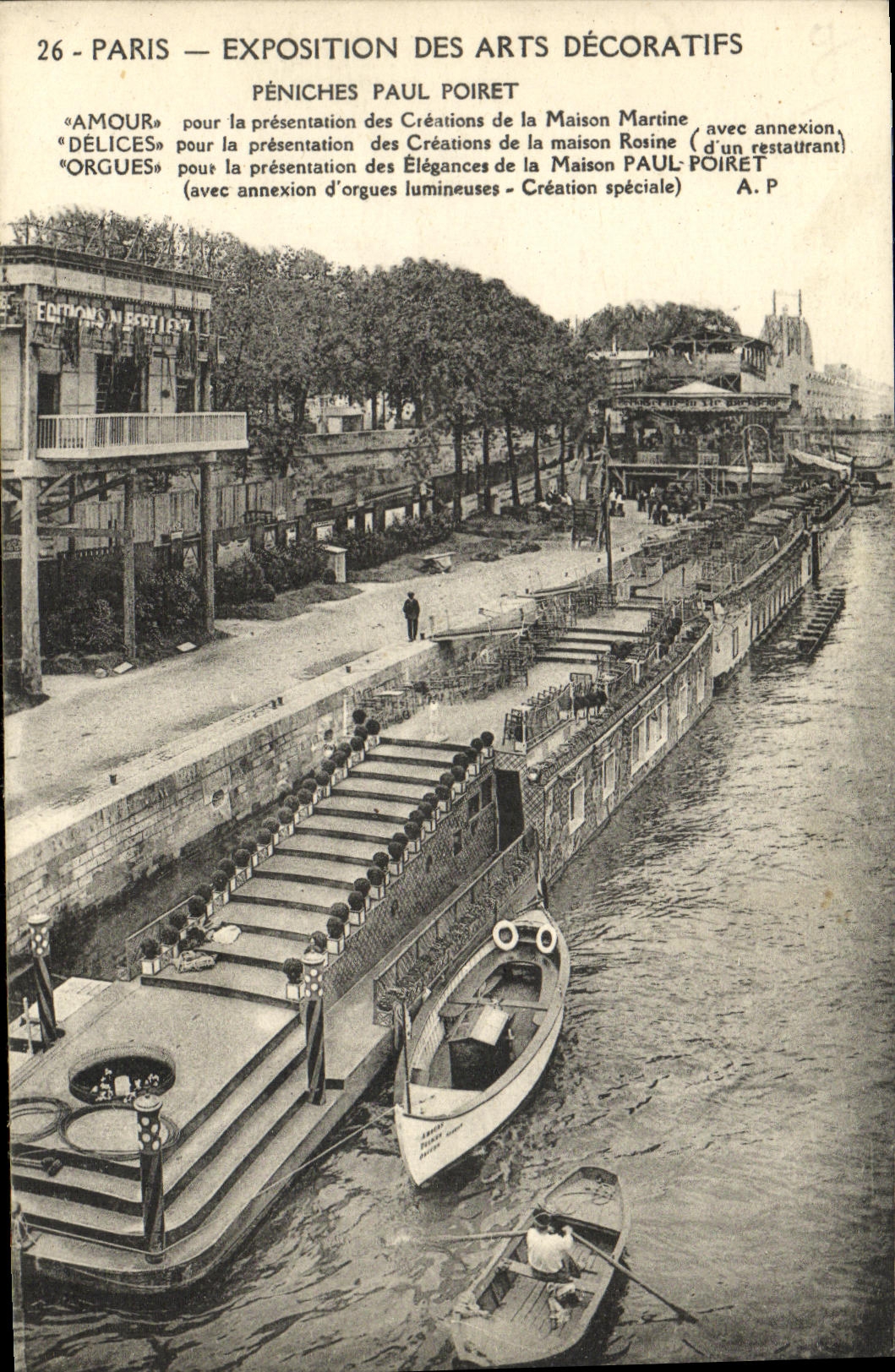 La POSTAL París Expostition de la VENDIMIA de artes decorativos Barges el poiret de Paul