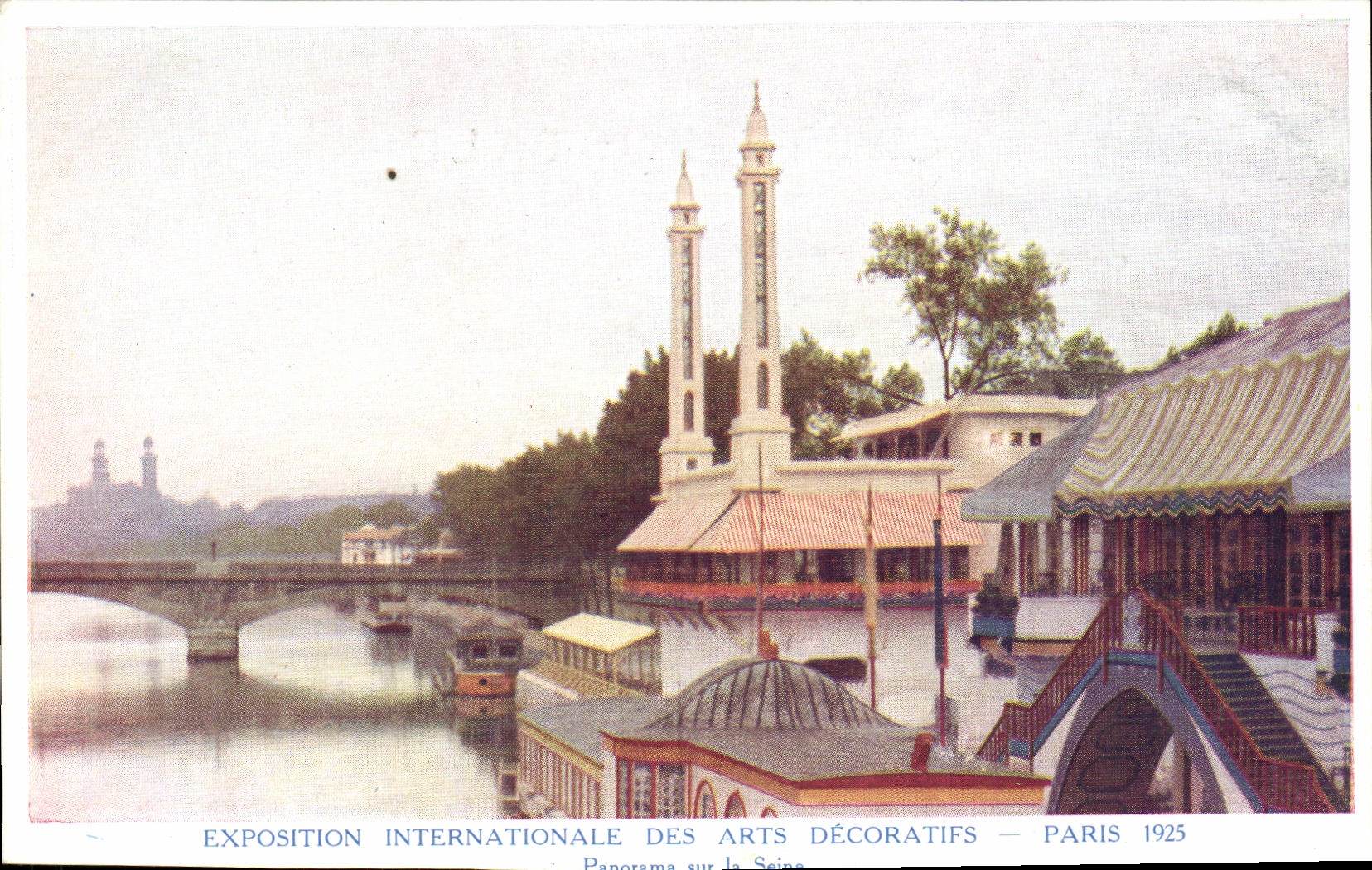 International de Expostition de la POSTAL de la VENDIMIA del panorama decorativo de París de los artes en el Seine