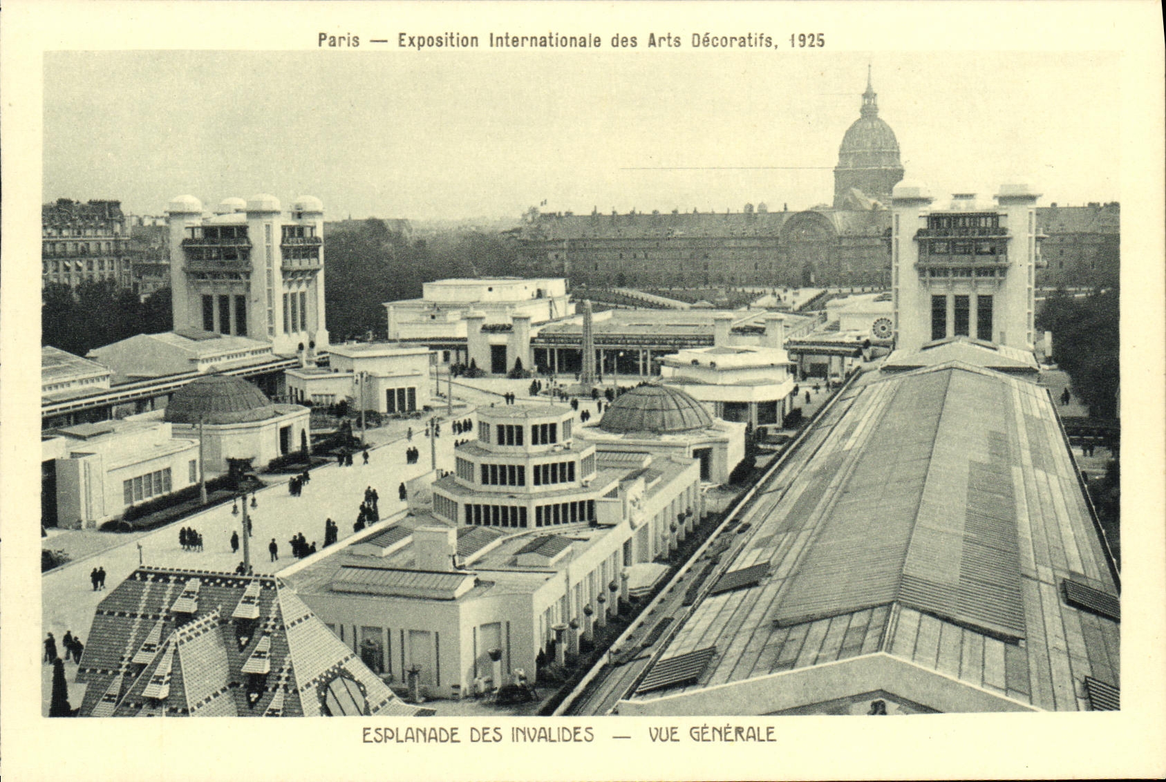 POSTAL París Expostition Inaternationale de la VENDIMIA de la explanada decorativa de los artes de la opinión de los invalids