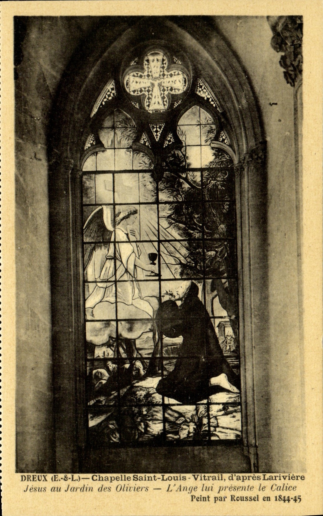 CPA Dreux Chapelle Saint Louis Vitrail d'apres Lariviere Jesus au jardin des oliviers L'ange lui presente le Calice