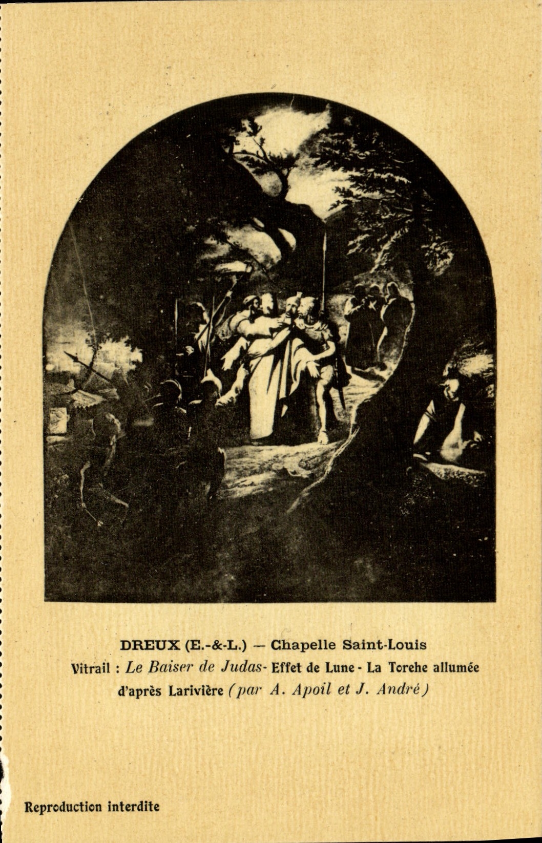 CPA Dreux Chapelle Saint Louis Le baiser de Judas Effet de lune La Torche allumee Lariviere