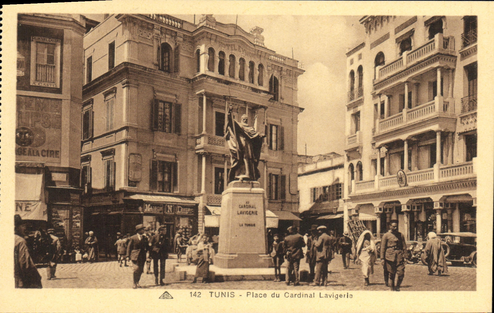VINTAGE POSTCARD Tunis places of the cardinal lavigery