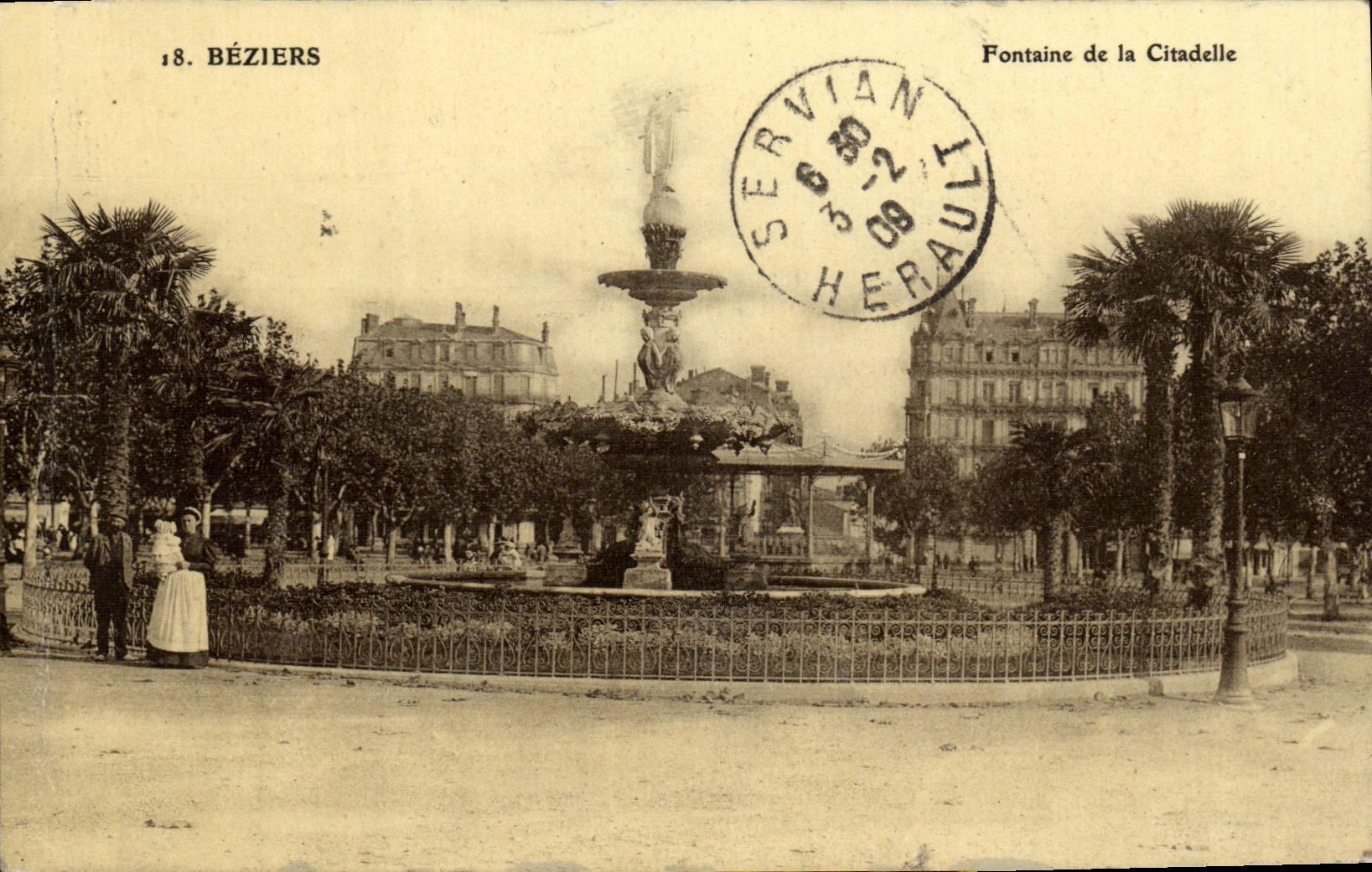 VINTAGE POSTCARD Beziers Fountain Of the Citadel