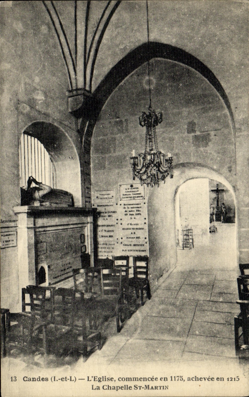 VINTAGE POSTCARD Candes the Commencee Church in 1175 La Chapelle St Martin