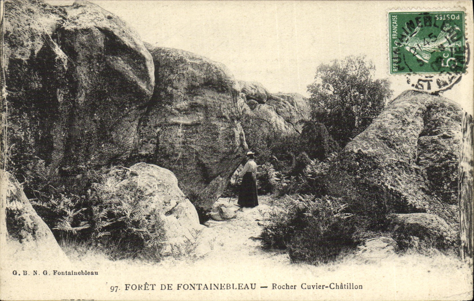 VINTAGE POSTCARD Drill of Fontainebleau Rocks vat chatillon