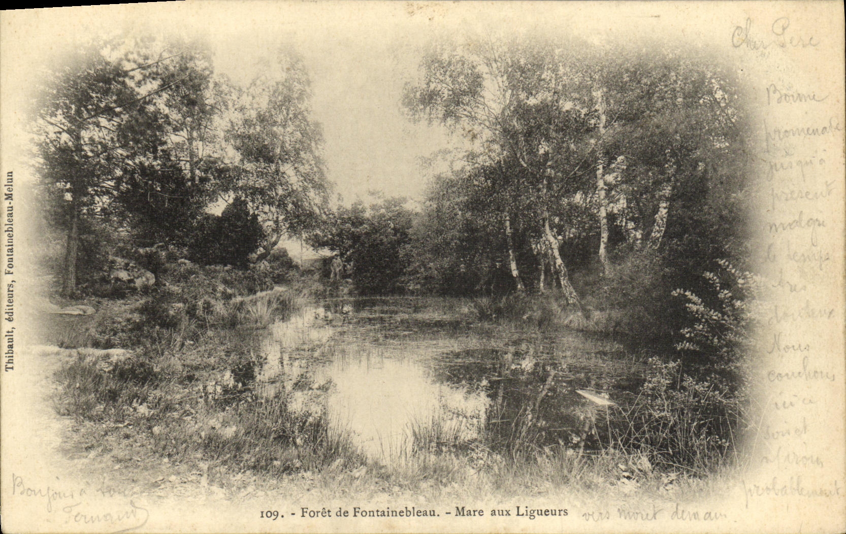 VINTAGE POSTCARD Drill De Fontainebleau Pond With the Members of a league