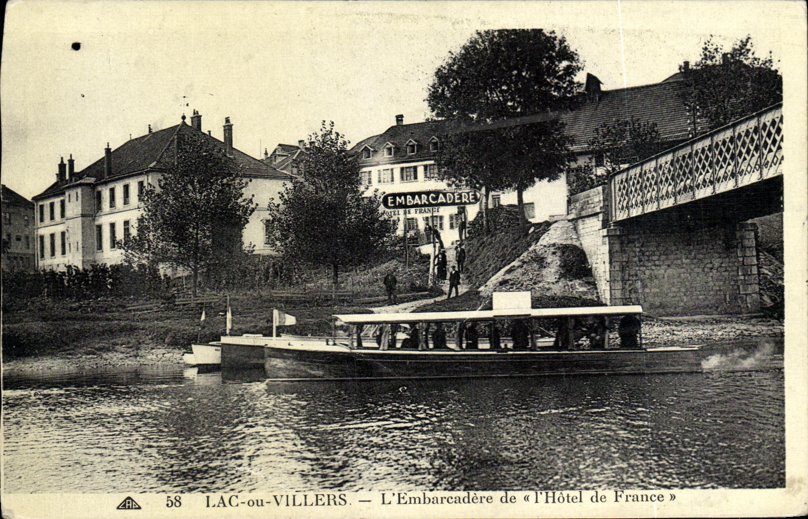 VINTAGE POSTCARD Lake Or Villers the Landing stage of the hotel of France Boat