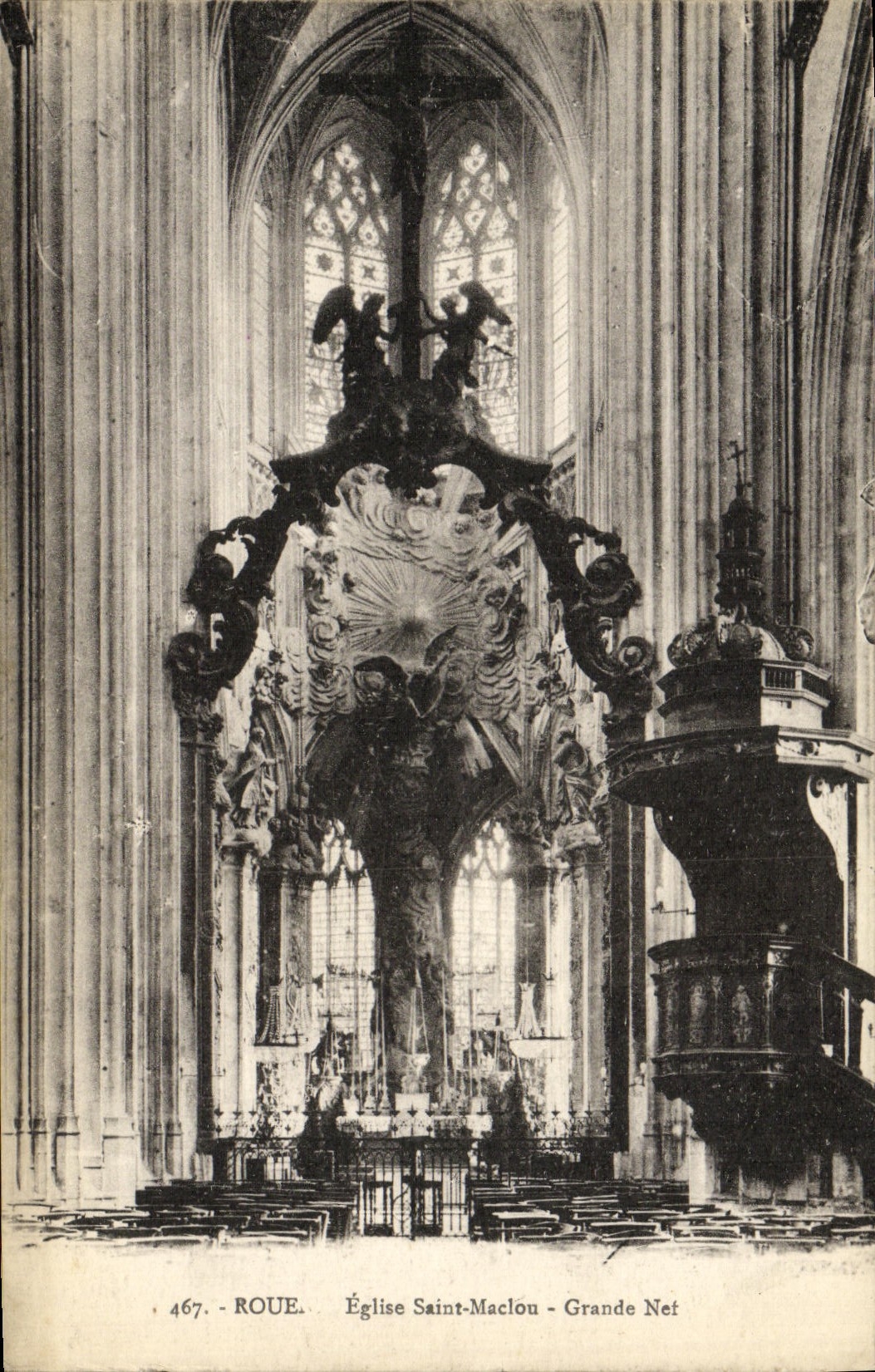 VINTAGE POSTCARD Rouen Church saint maclou great Nave