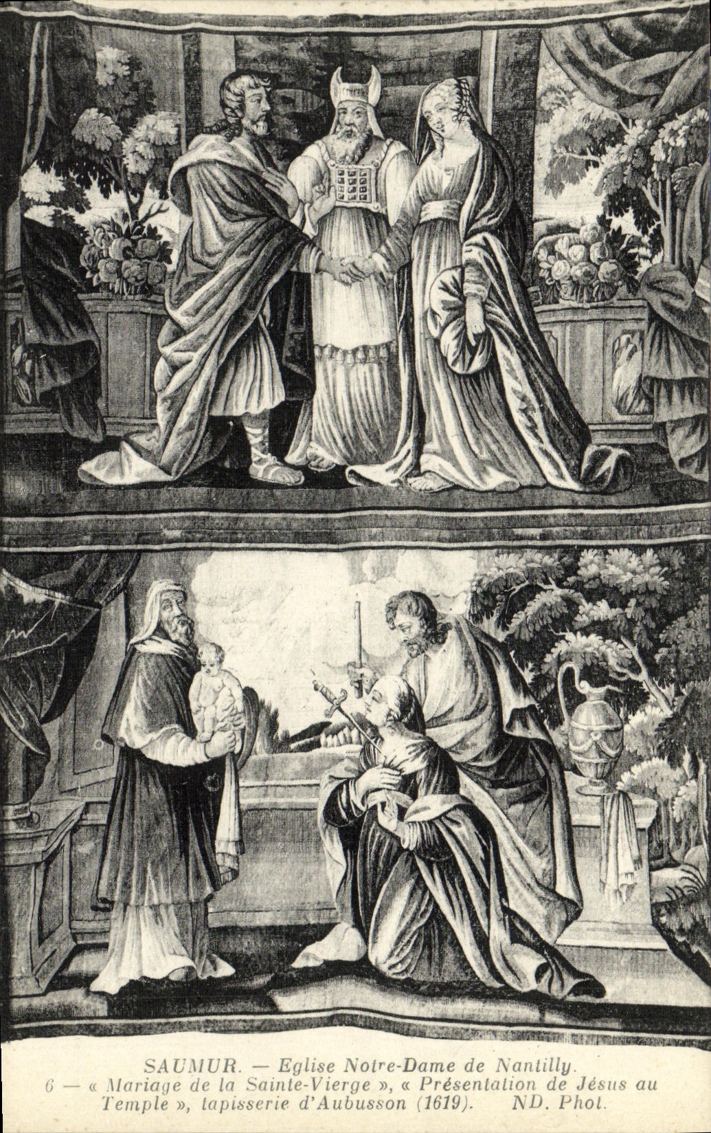 VINTAGE POSTCARD Saumur Church Notre Dame de Nantilly Marriage of the Blessed Virgin Presentation of Jesus to the Aubusson temple