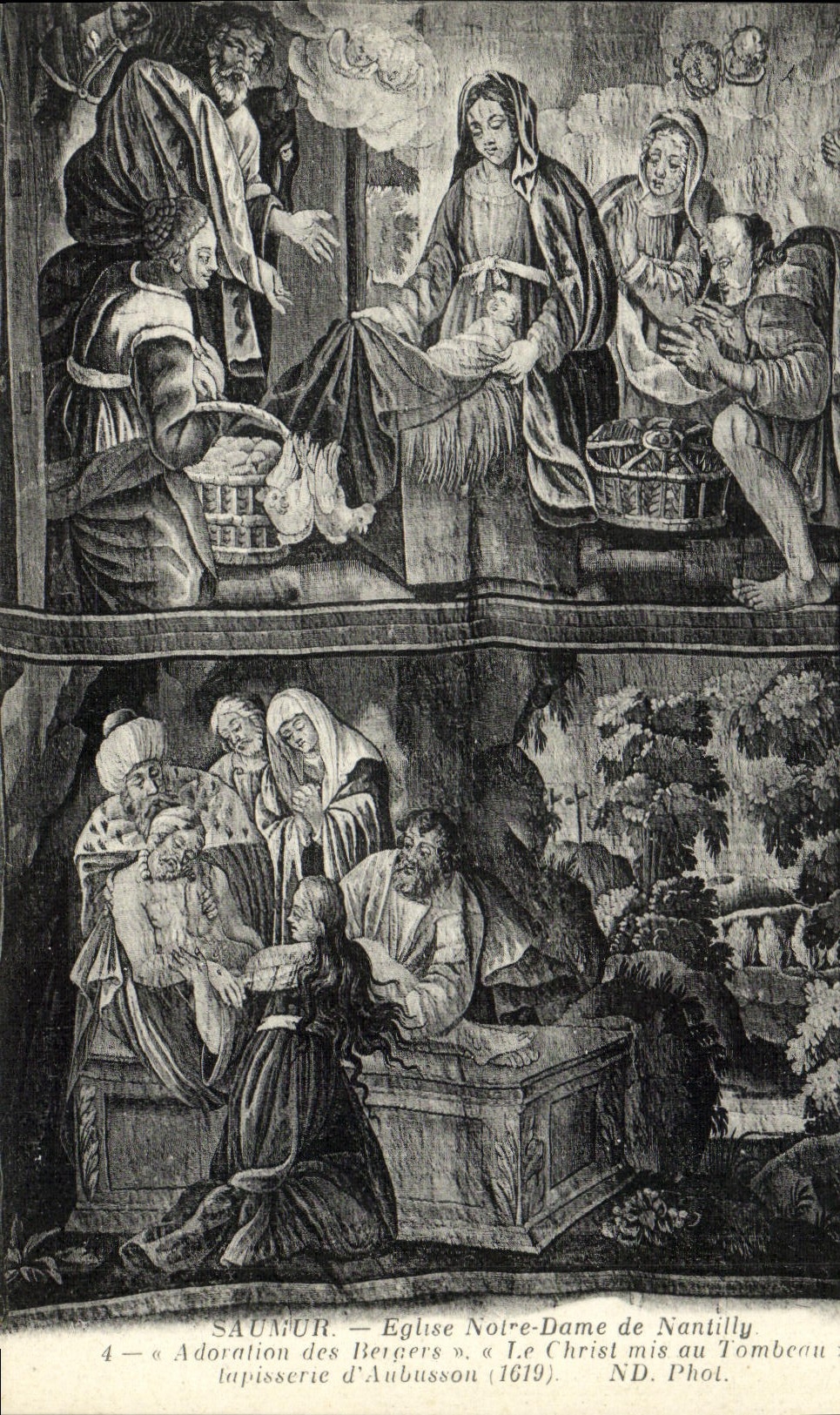VINTAGE POSTCARD Saumur Church Notre Dame de Nantilly Worship of the shepherds the Christ put at the Aubusson tomb