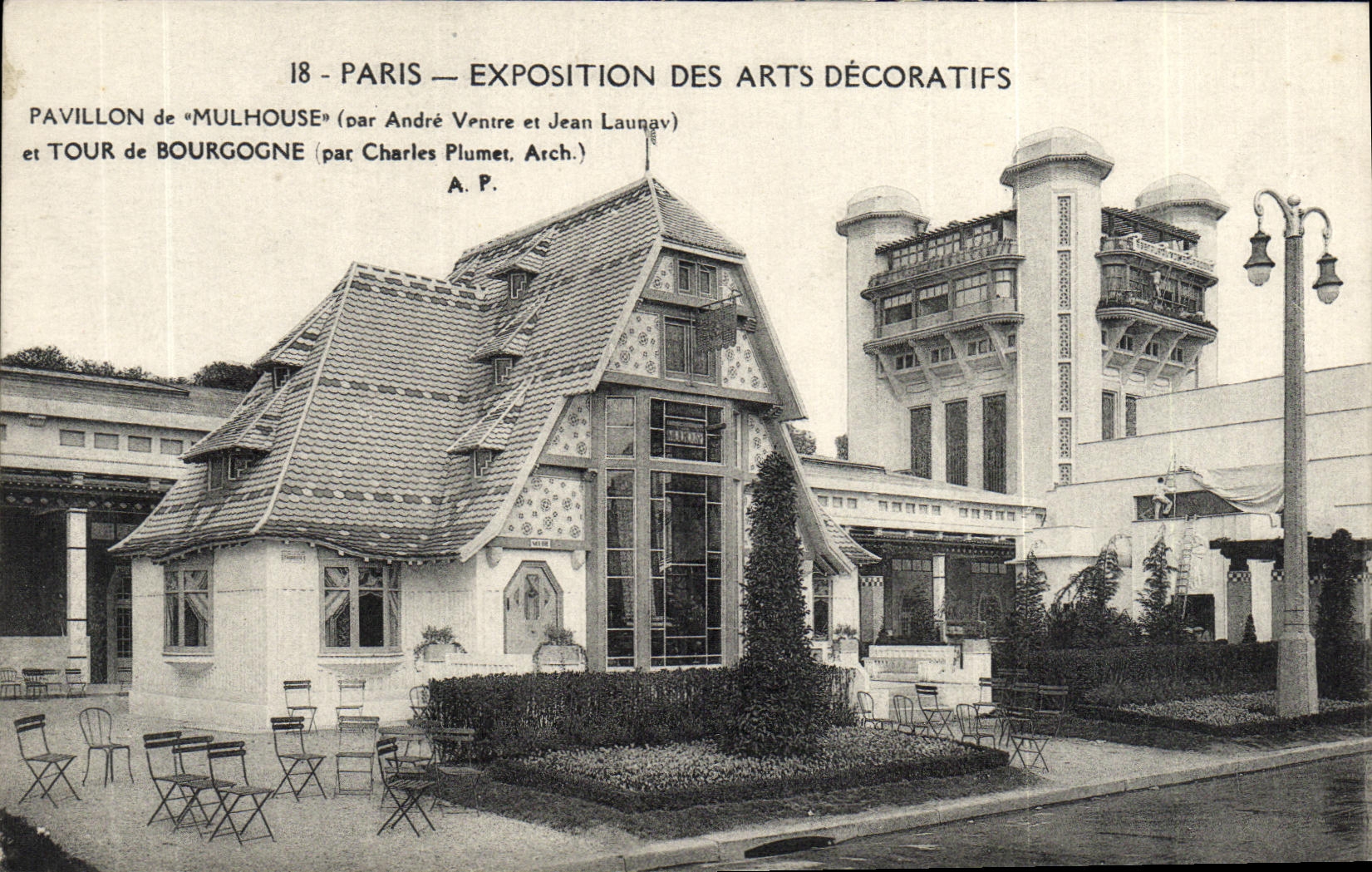 CPA Exposition Internationale des Arts Decoratifs Paris 1925 Pavillon de Mulhouse et tour de Bourgogne