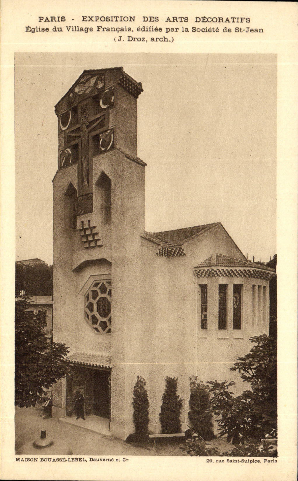 Feria de París de la POSTAL de la VENDIMIA de la iglesia decorativa 1925 de los artes de la aldea francesa