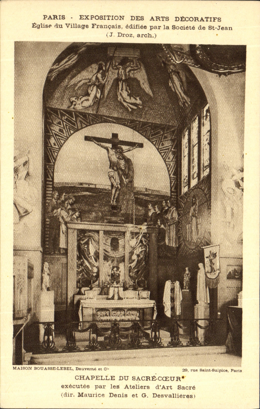 Feria de París de la POSTAL de la VENDIMIA de la iglesia decorativa 1925 de los artes de la cámara acorazada francesa de la aldea del corazón de la consagración