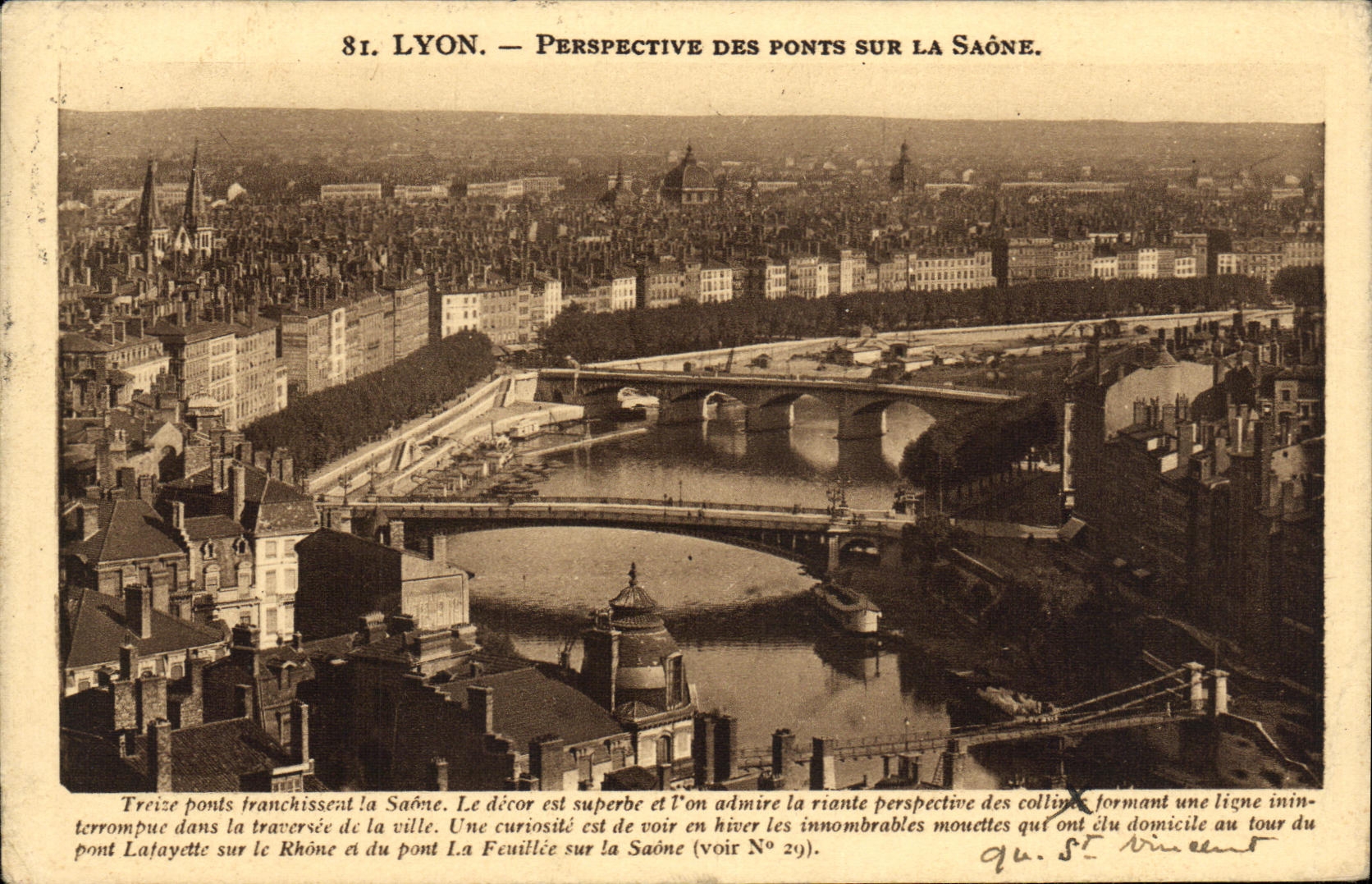 VINTAGE POSTCARD Lyon View of the Bridges on the Saone