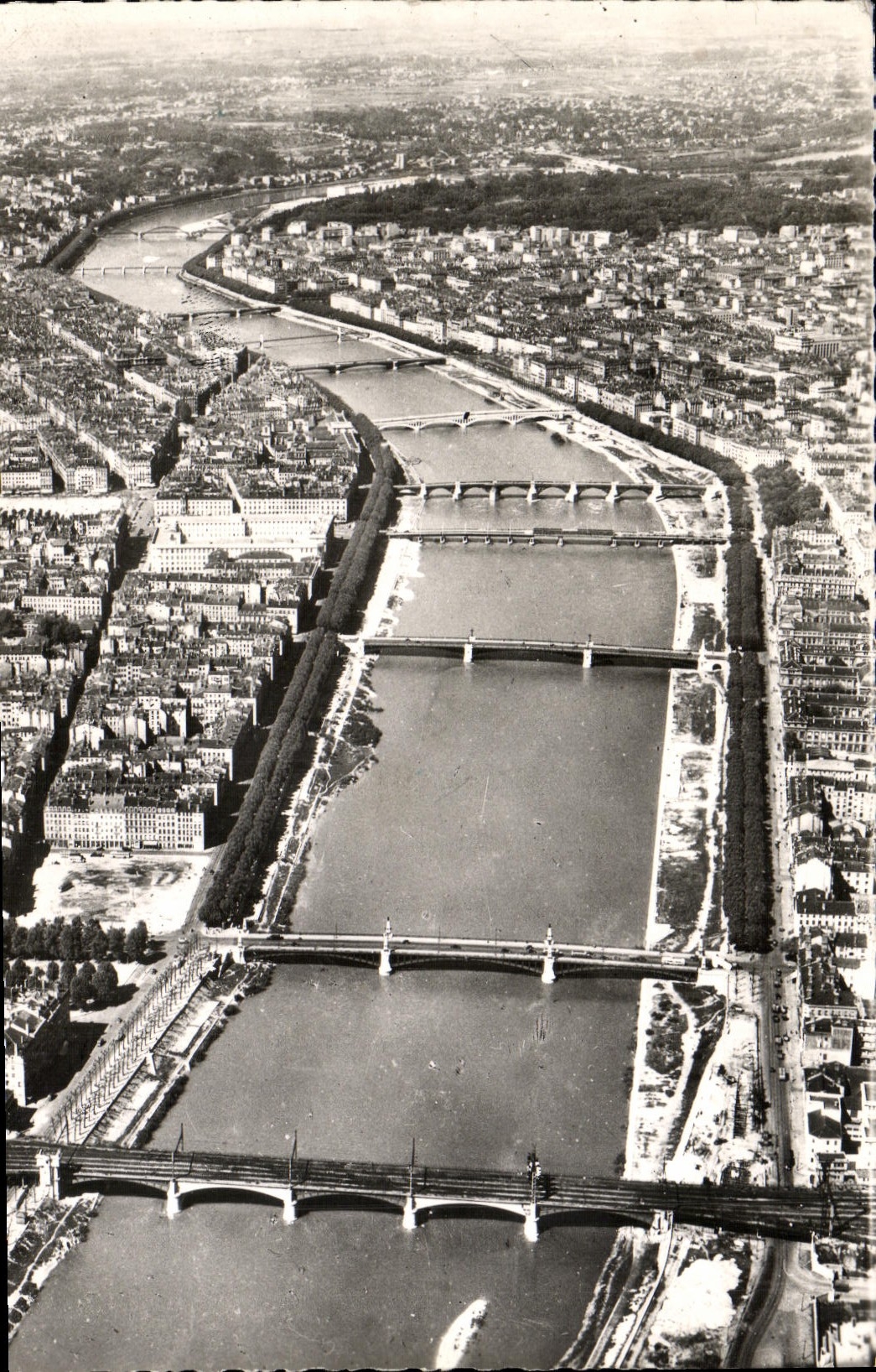 MODERN CARD Lyon Seen air View of the Bridges on the Rhone