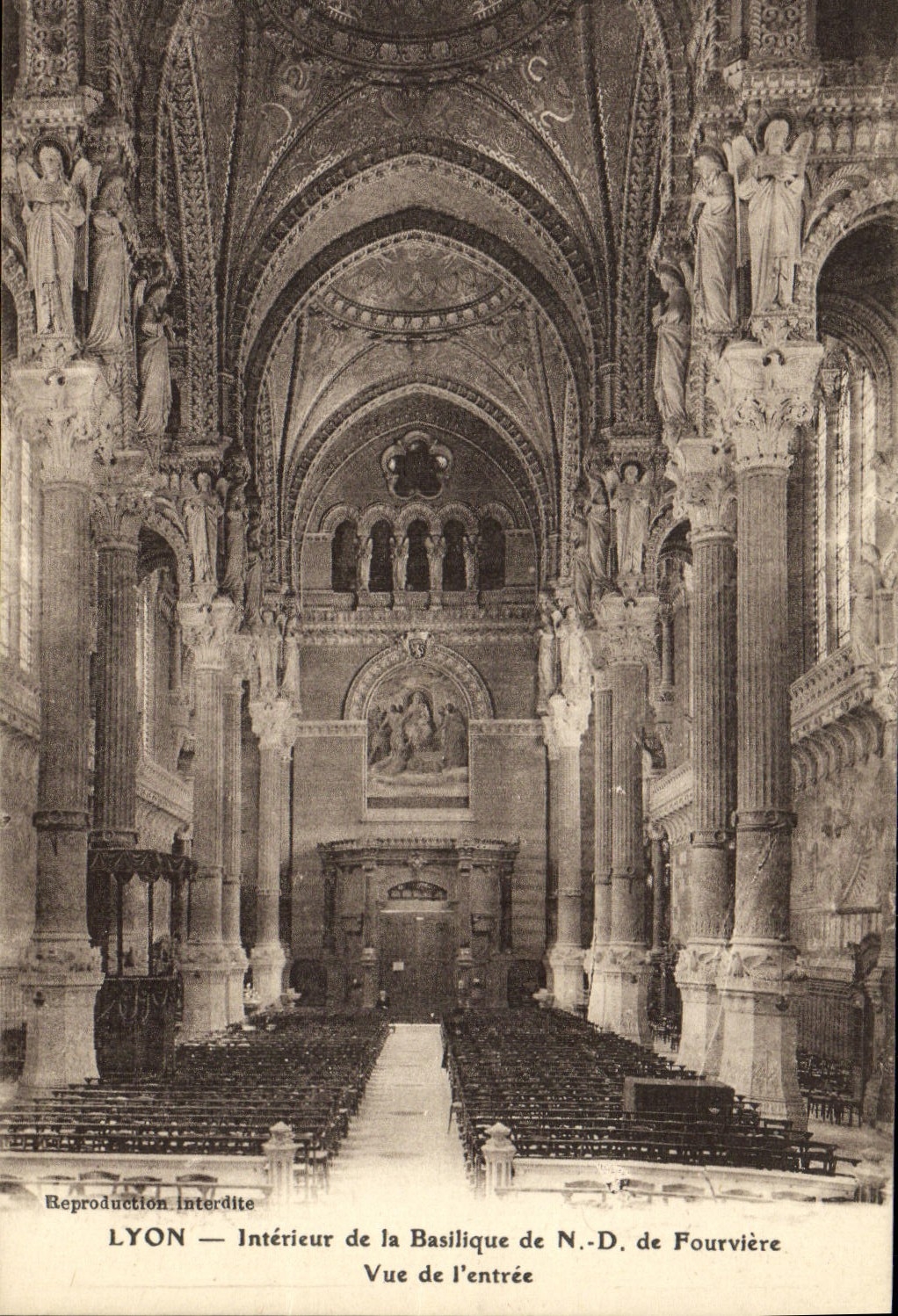 VINTAGE POSTCARD Interior Lyon of the Basilica of NR D of Fourviere Seen of the entry